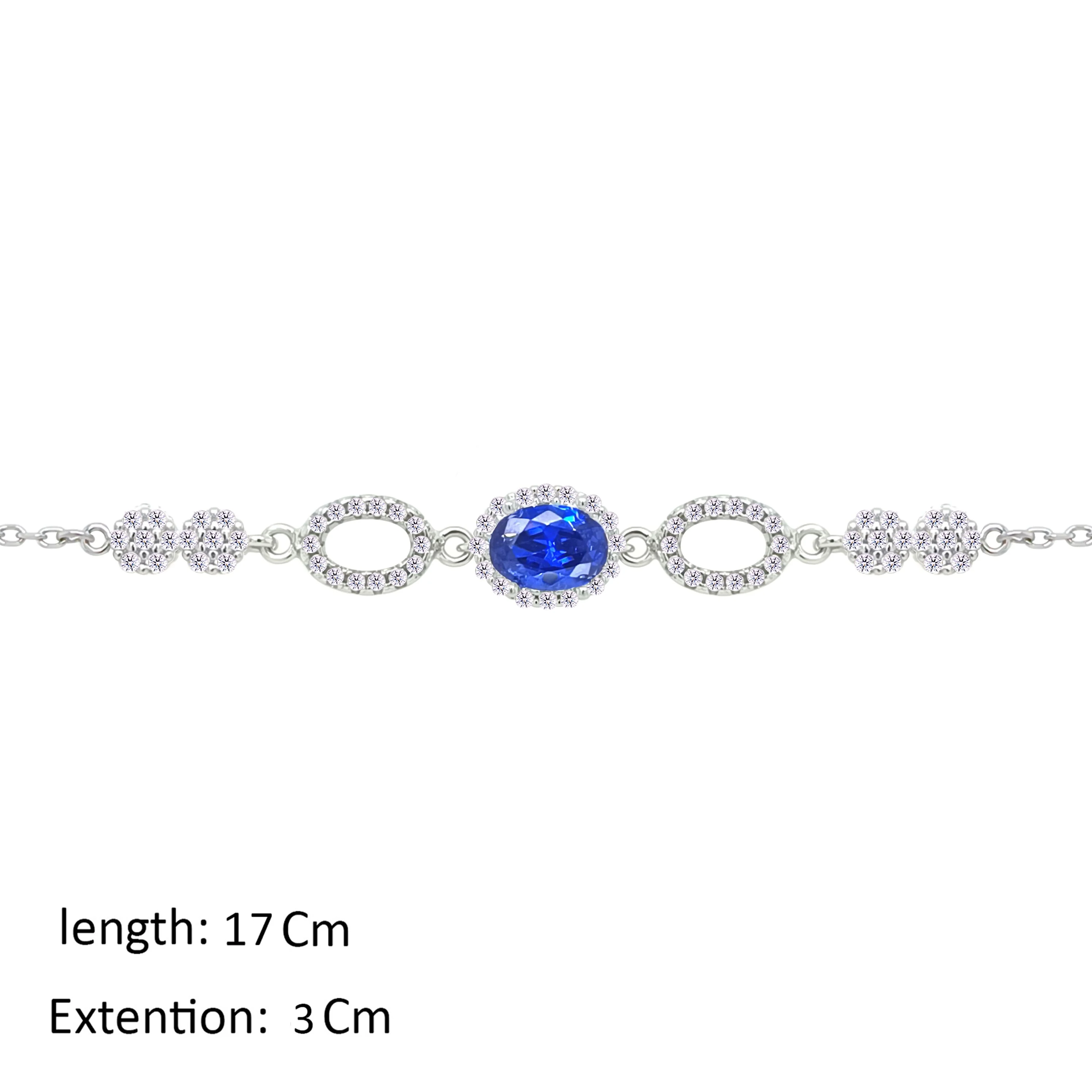 Asfour Crystal Chain Bracelet With Blue Oval Design In 925 Sterling Silver-BM0156-WB - Image 2