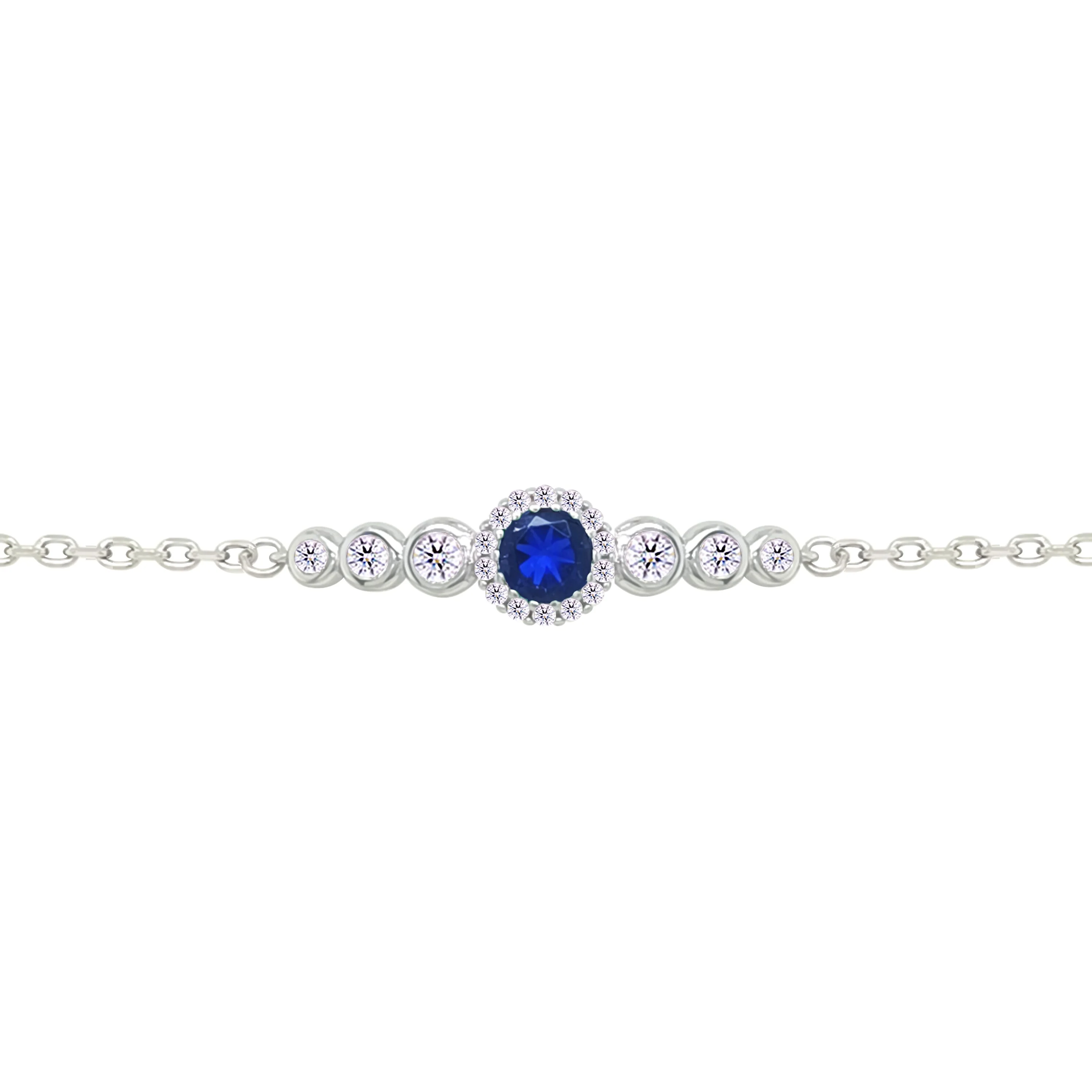 Asfour Crystal Chain Bracelet With Blue Round Design In 925 Sterling Silver-BM0154-WB