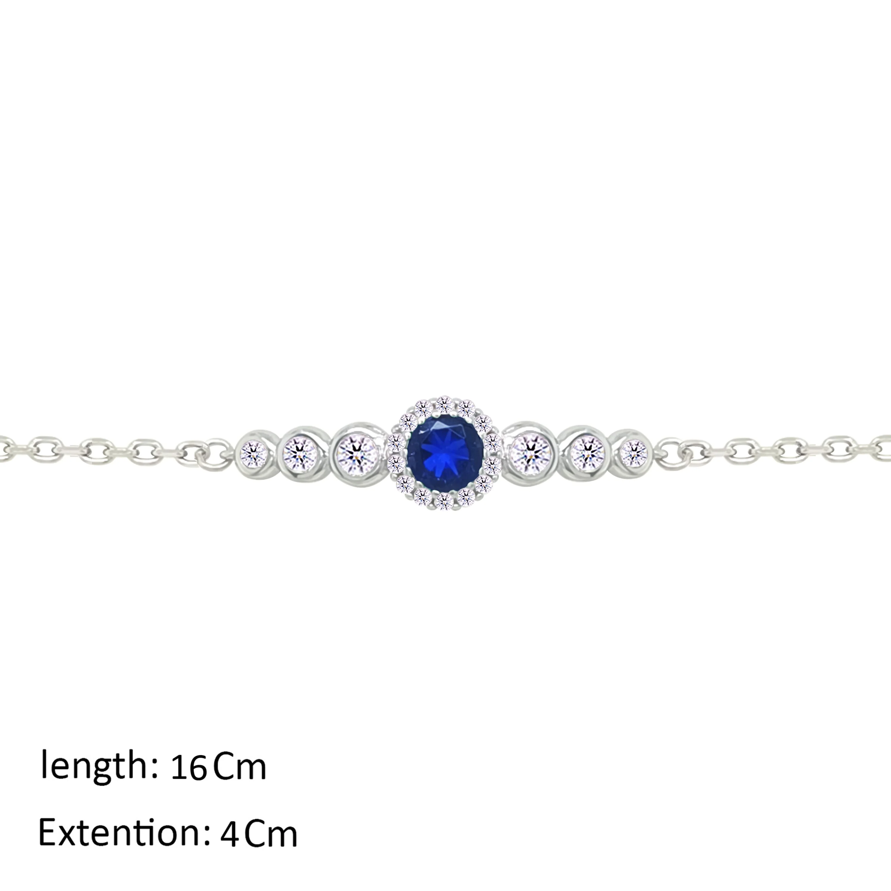 Asfour Crystal Chain Bracelet With Blue Round Design In 925 Sterling Silver-BM0154-WB - Image 2