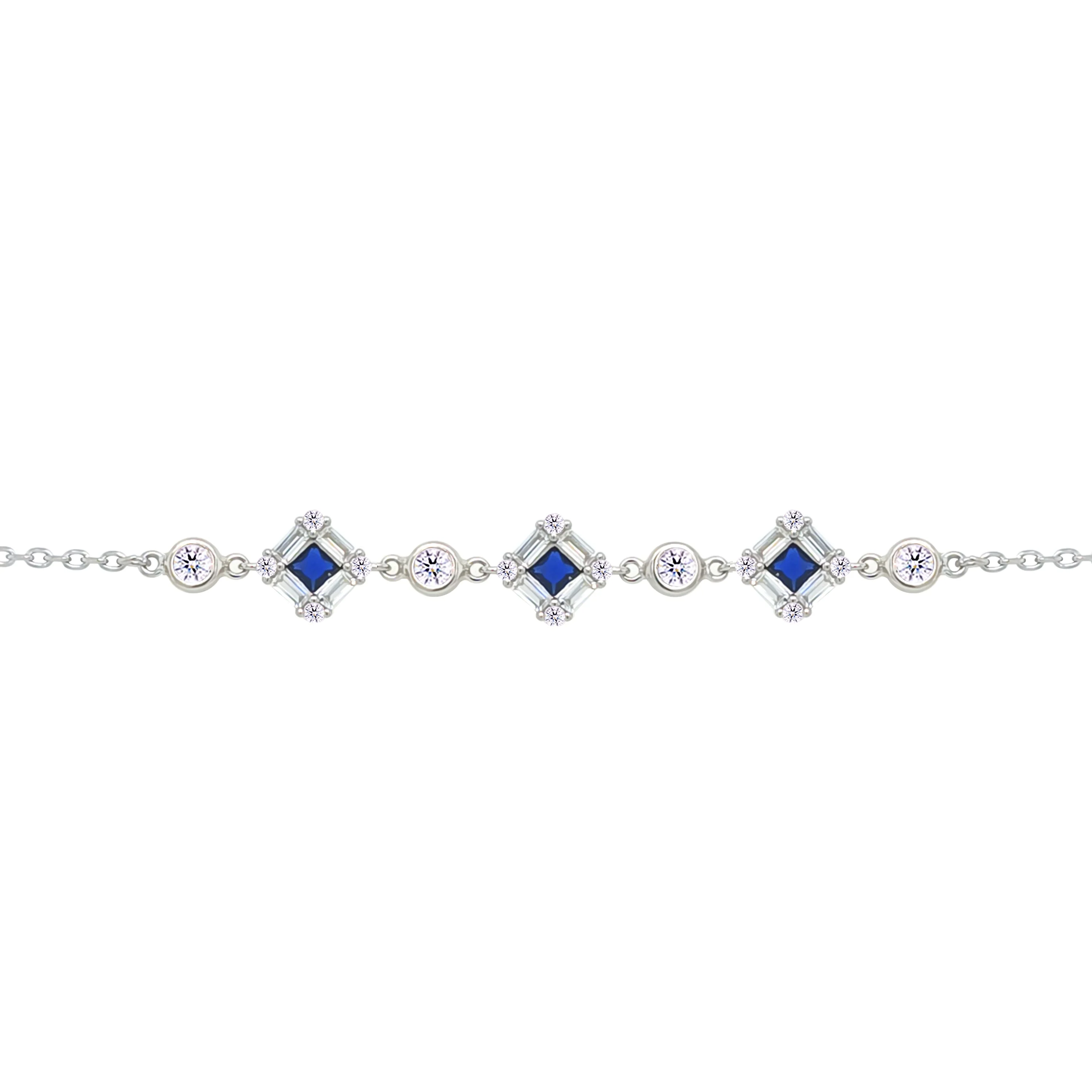 Asfour Crystal Chain Bracelet With Blue Squares Design In 925 Sterling Silver-BM0162-WB