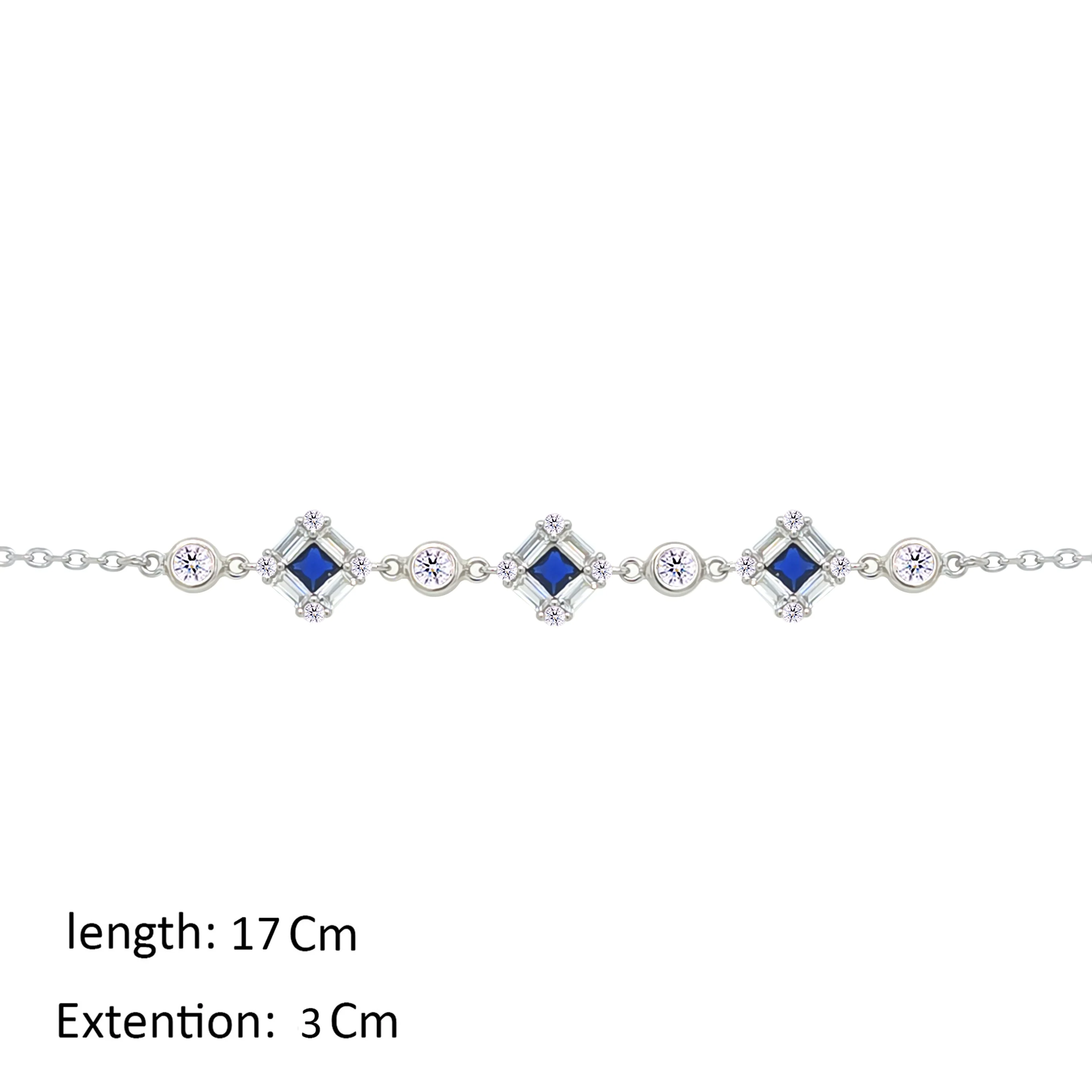 Asfour Crystal Chain Bracelet With Blue Squares Design In 925 Sterling Silver-BM0162-WB - Image 2