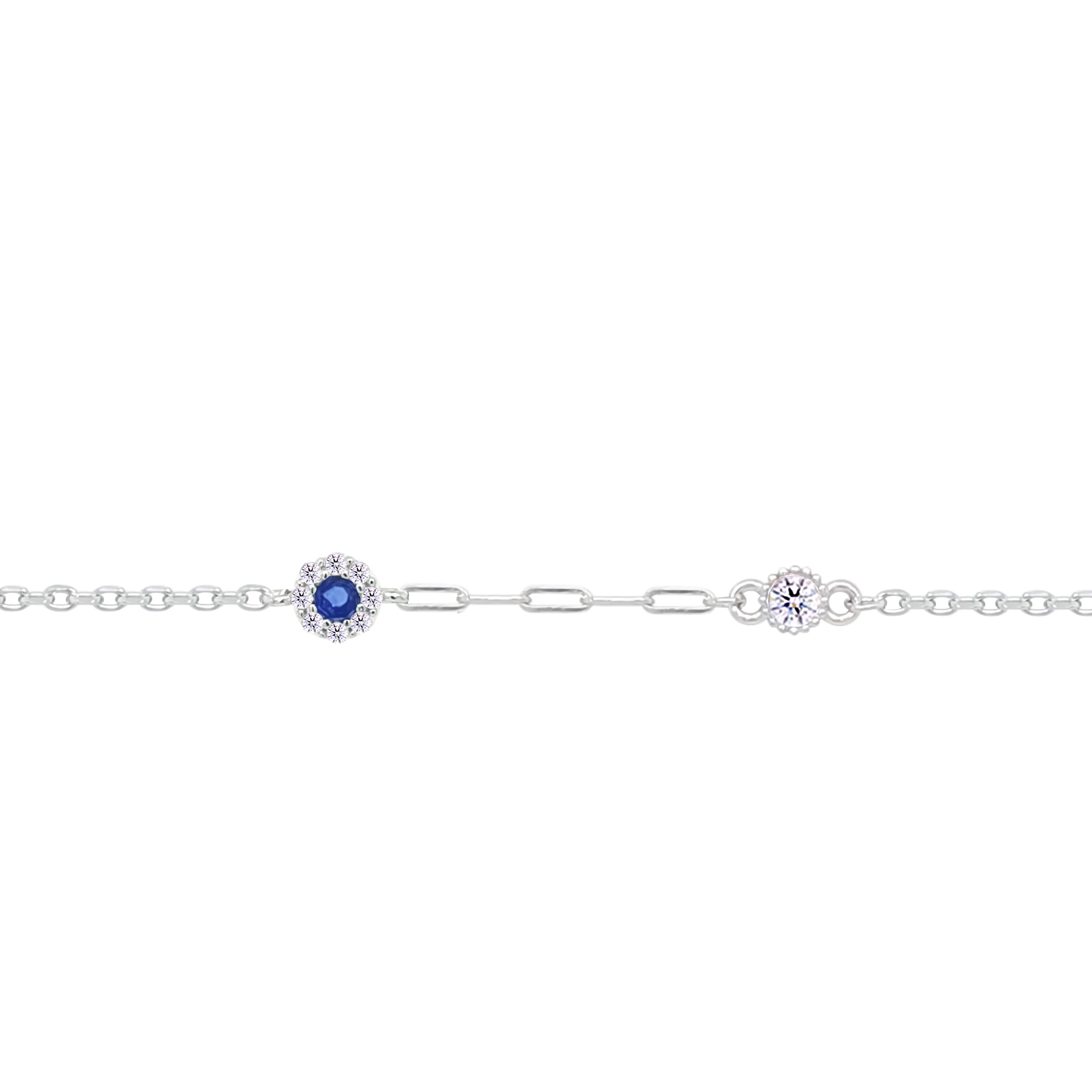 Asfour Crystal Chain Bracelet With Blue Zircon Stone In 925 Sterling Silver-BM0160-WB