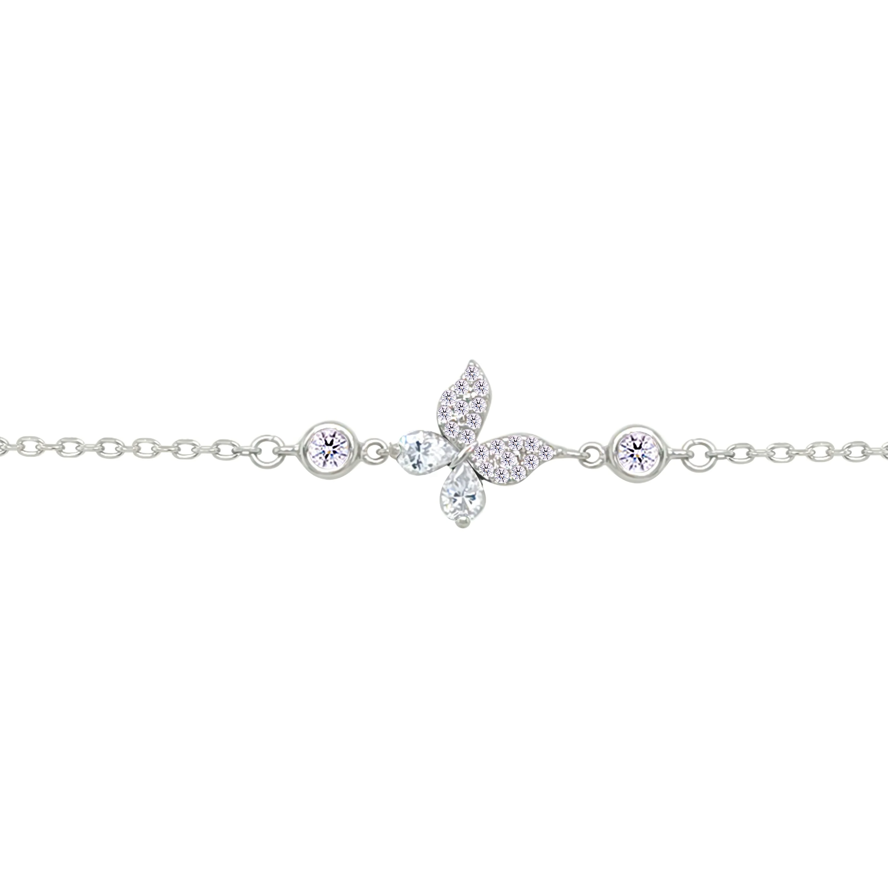 Asfour Crystal Chain Bracelet With Butterfly Design In 925 Sterling Silver-BM0161
