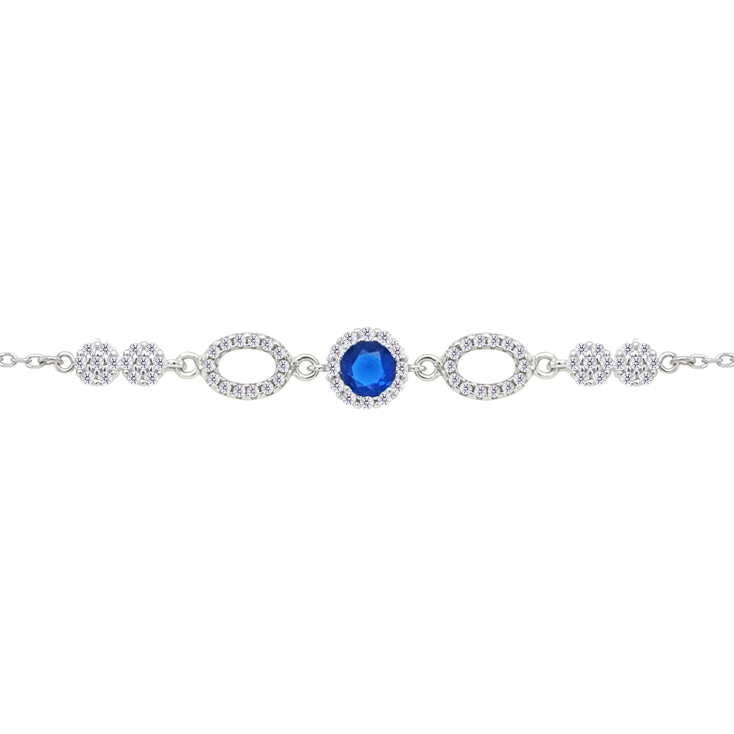 Asfour Crystal Chain Bracelet With Decorative Blue Round Design In 925 Sterling Silver-BM0155-WB