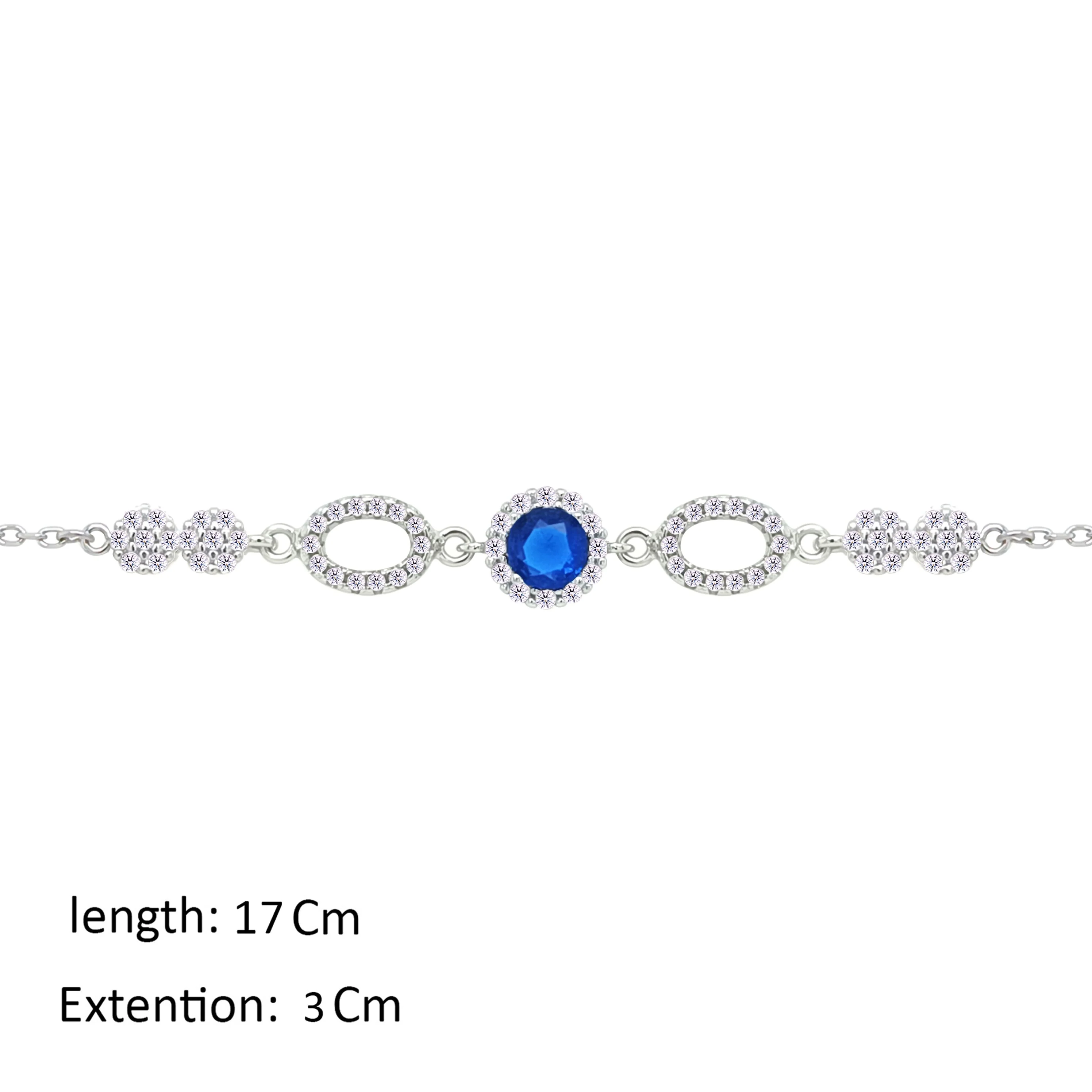 Asfour Crystal Chain Bracelet With Decorative Blue Round Design In 925 Sterling Silver-BM0155-WB - Image 2