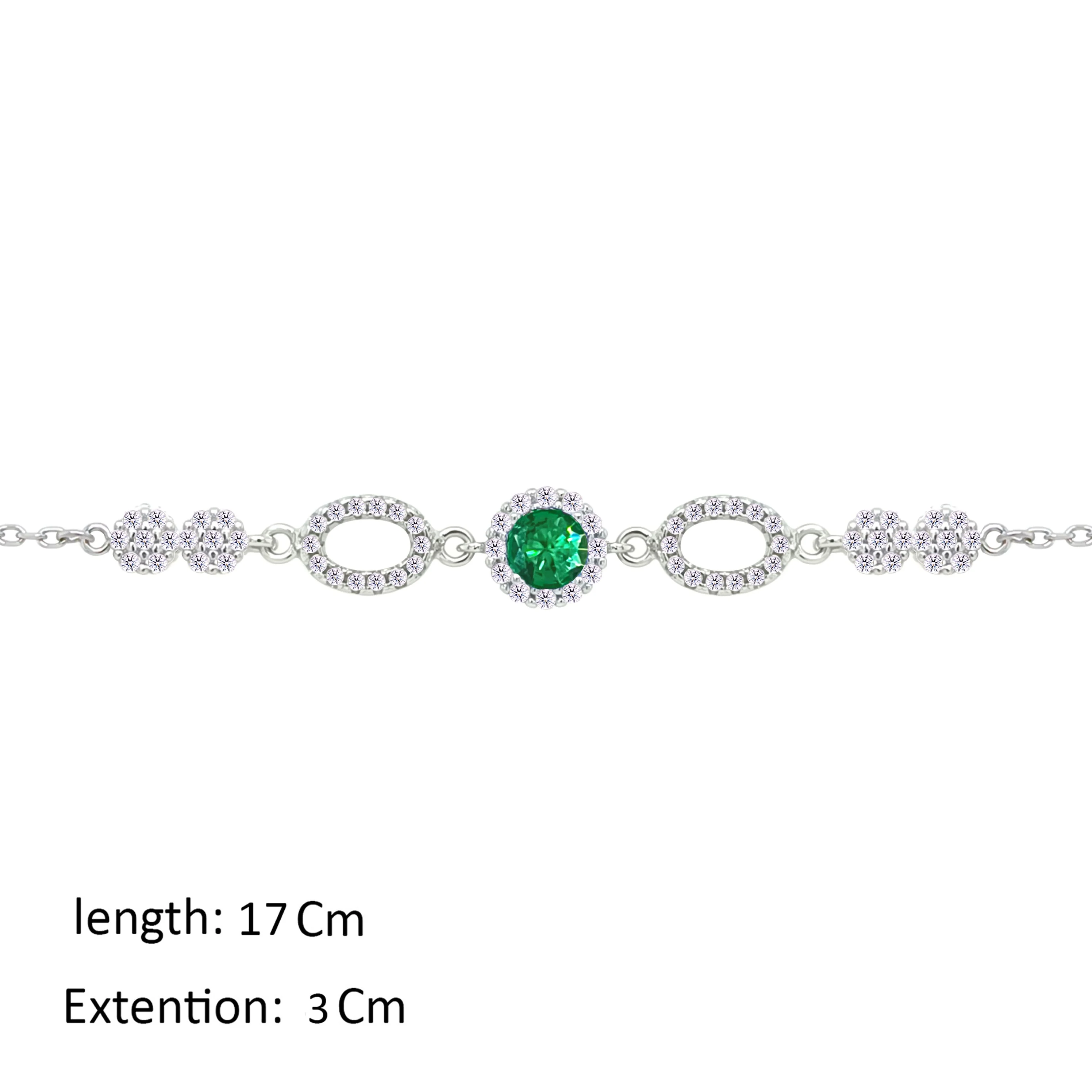Asfour Crystal Chain Bracelet With Decorative Emerald Round Design In 925 Sterling Silver-BM0155-WG - Image 2