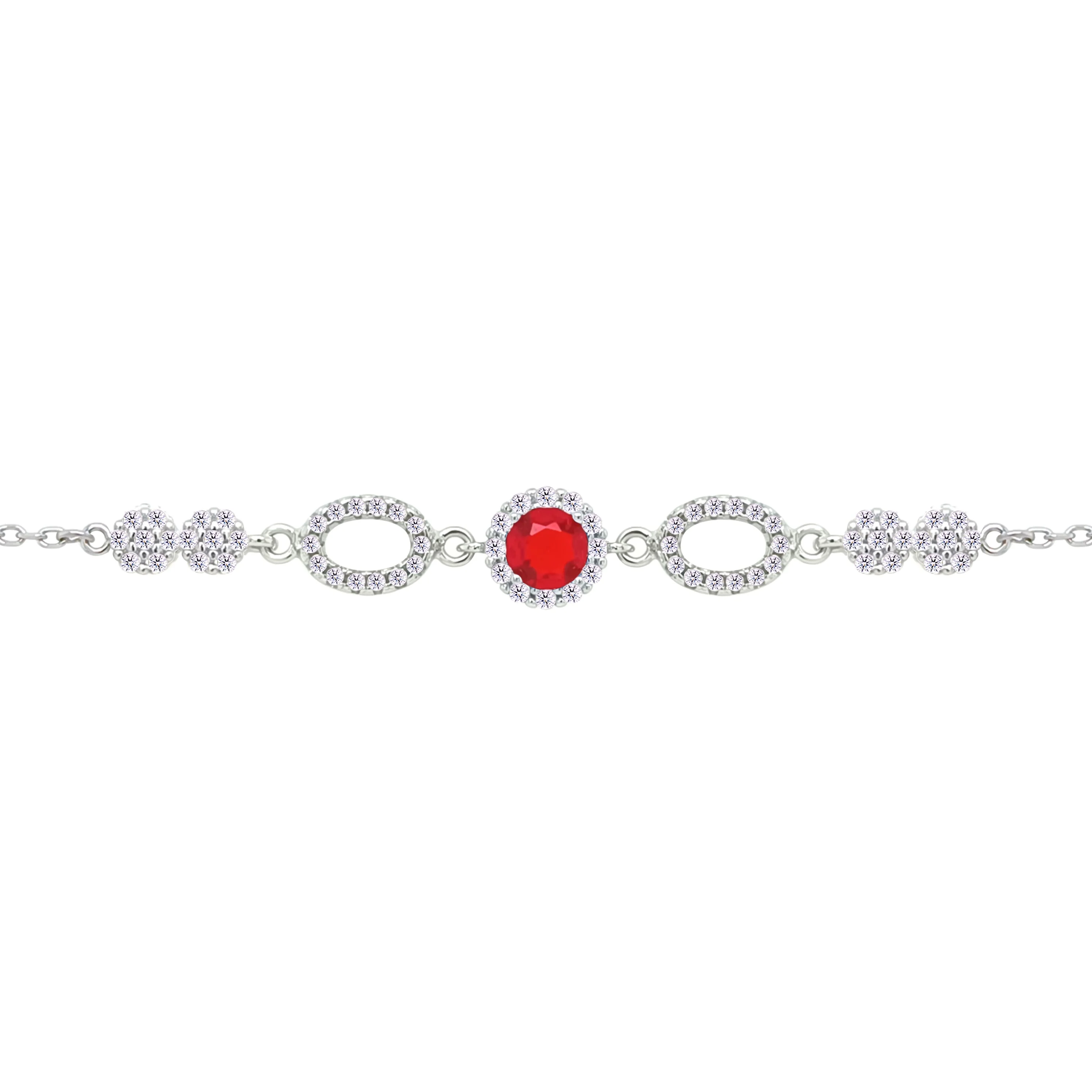 Asfour Crystal Chain Bracelet With Decorative Ruby Round Design In 925 Sterling Silver-BM0155-WR