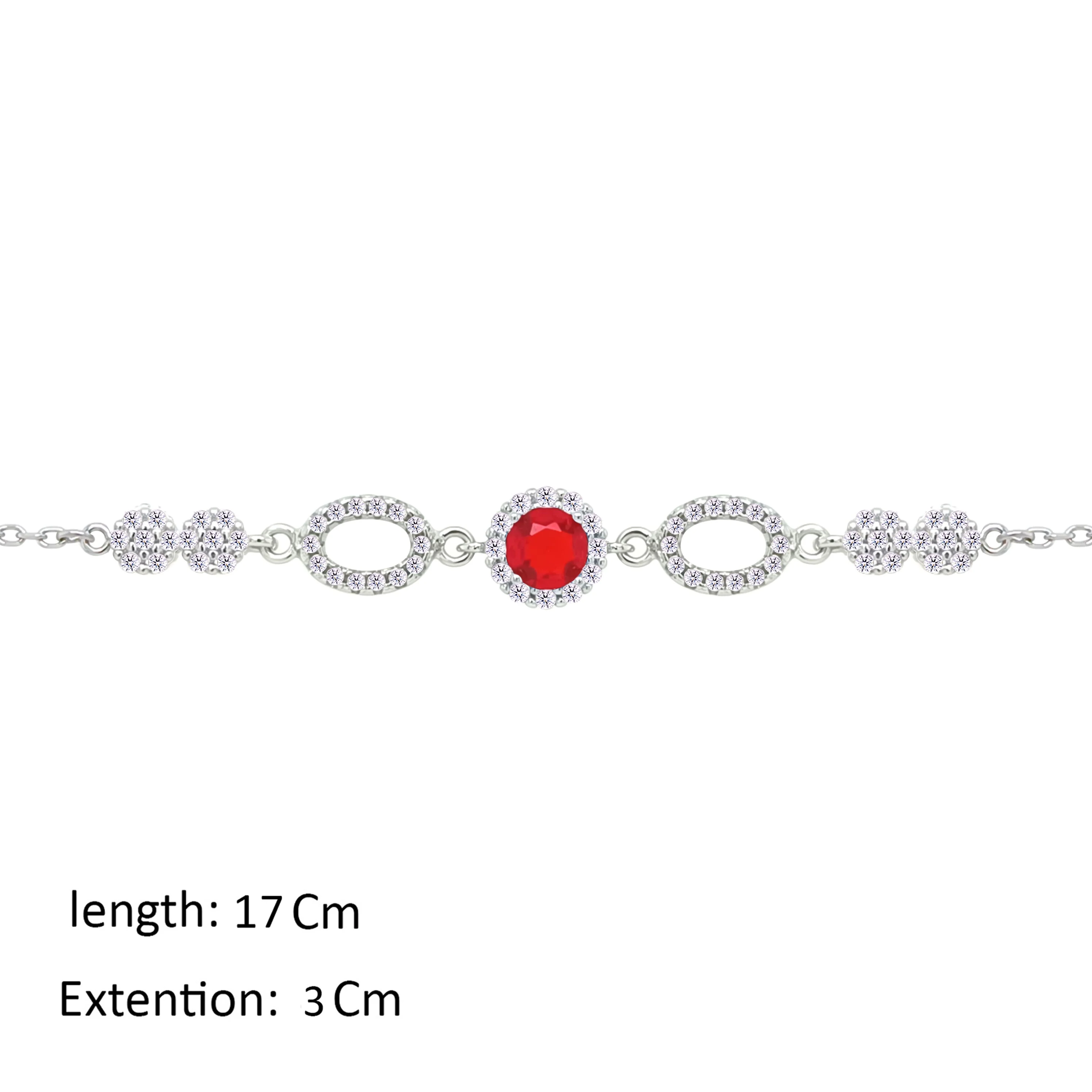 Asfour Crystal Chain Bracelet With Decorative Ruby Round Design In 925 Sterling Silver-BM0155-WR - Image 2