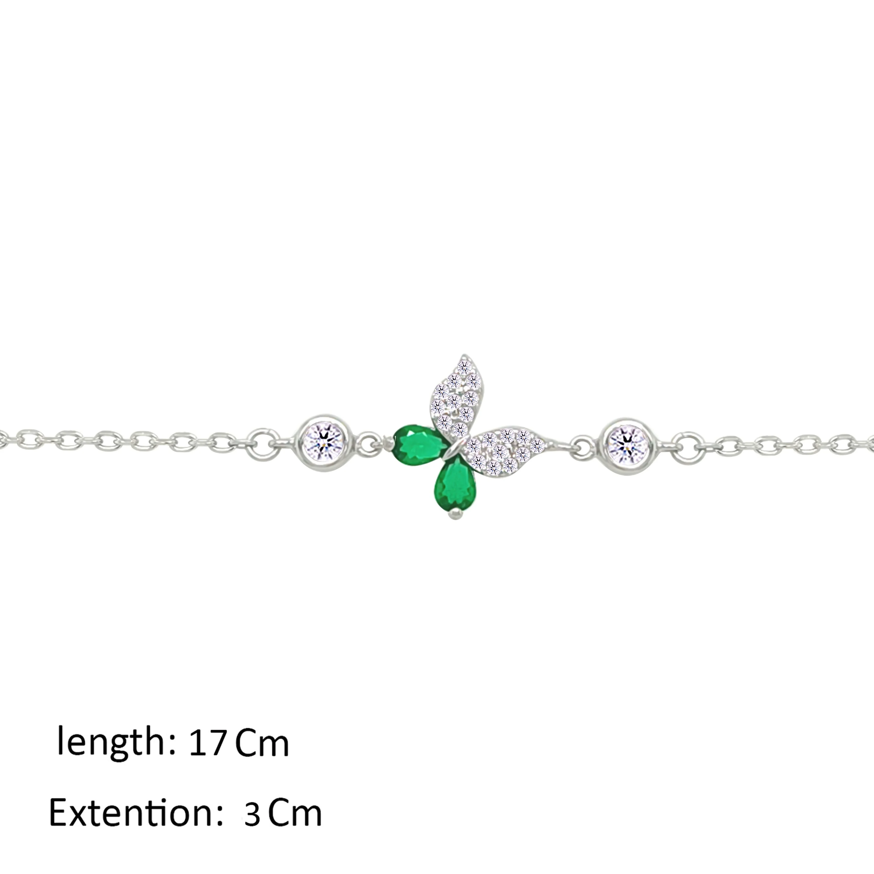 Asfour Crystal Chain Bracelet With Emerald Butterfly Design In 925 Sterling Silver-BM0161-WG - Image 2