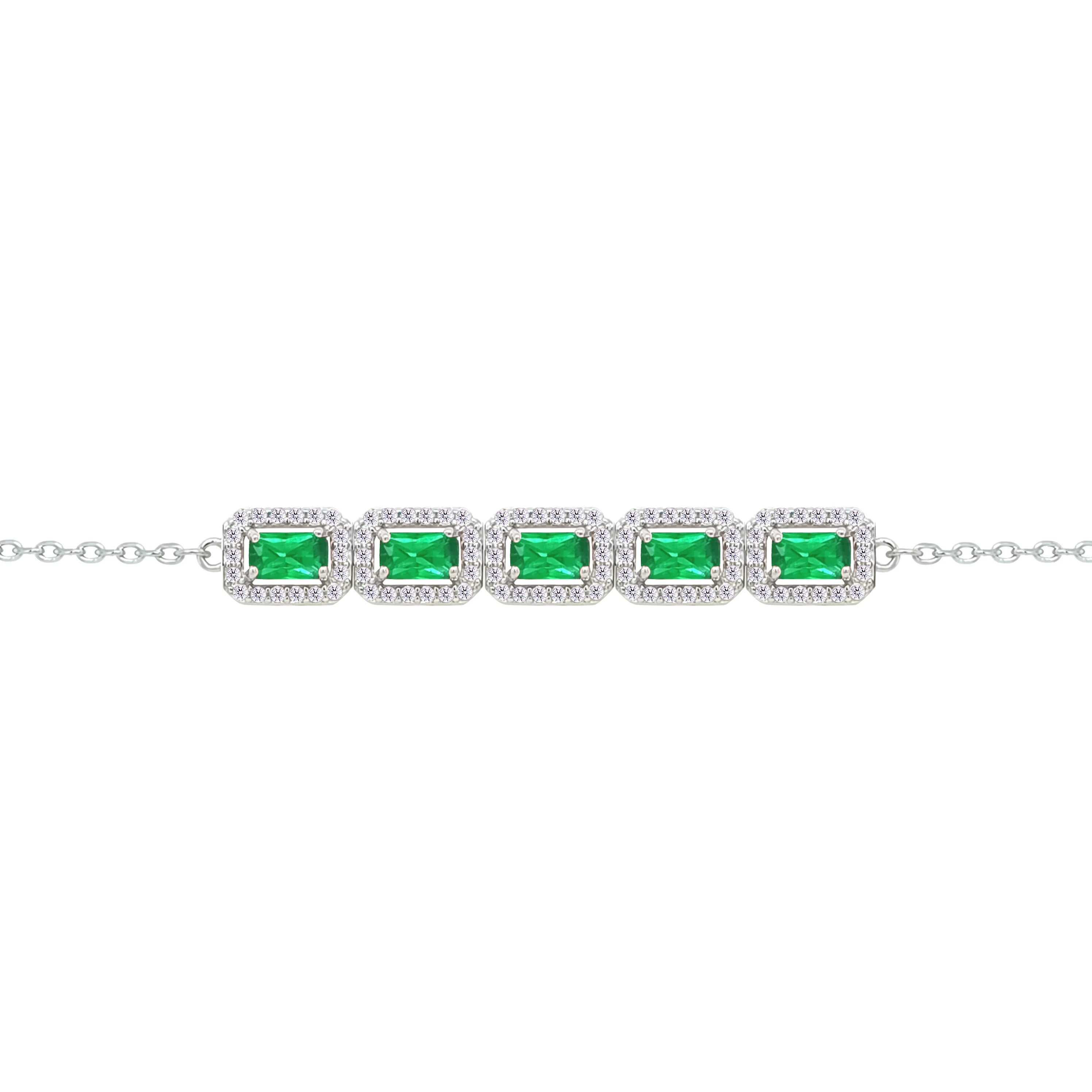 Asfour Crystal Chain Bracelet With Emerald Design In 925 Sterling Silver-BM0146-WG