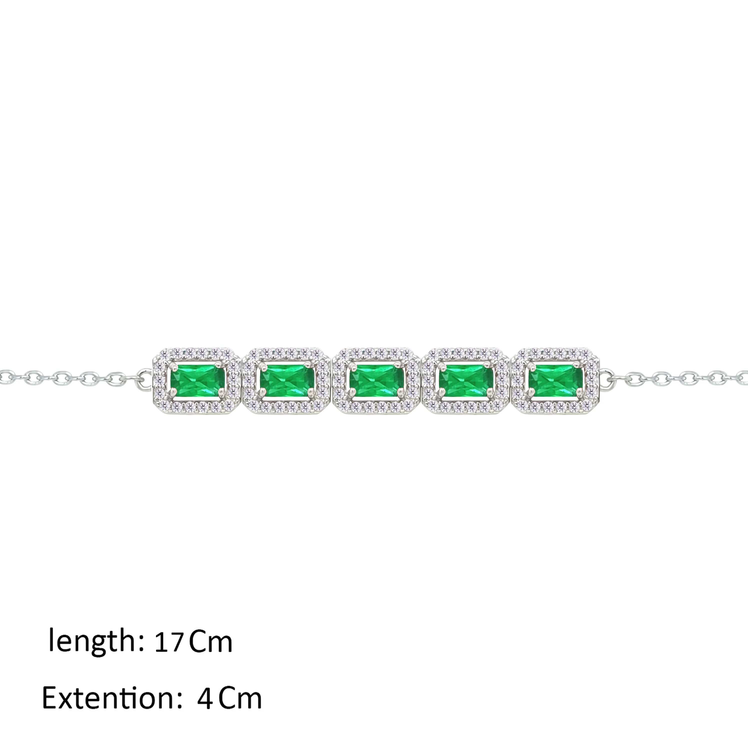Asfour Crystal Chain Bracelet With Emerald Design In 925 Sterling Silver-BM0146-WG - Image 2