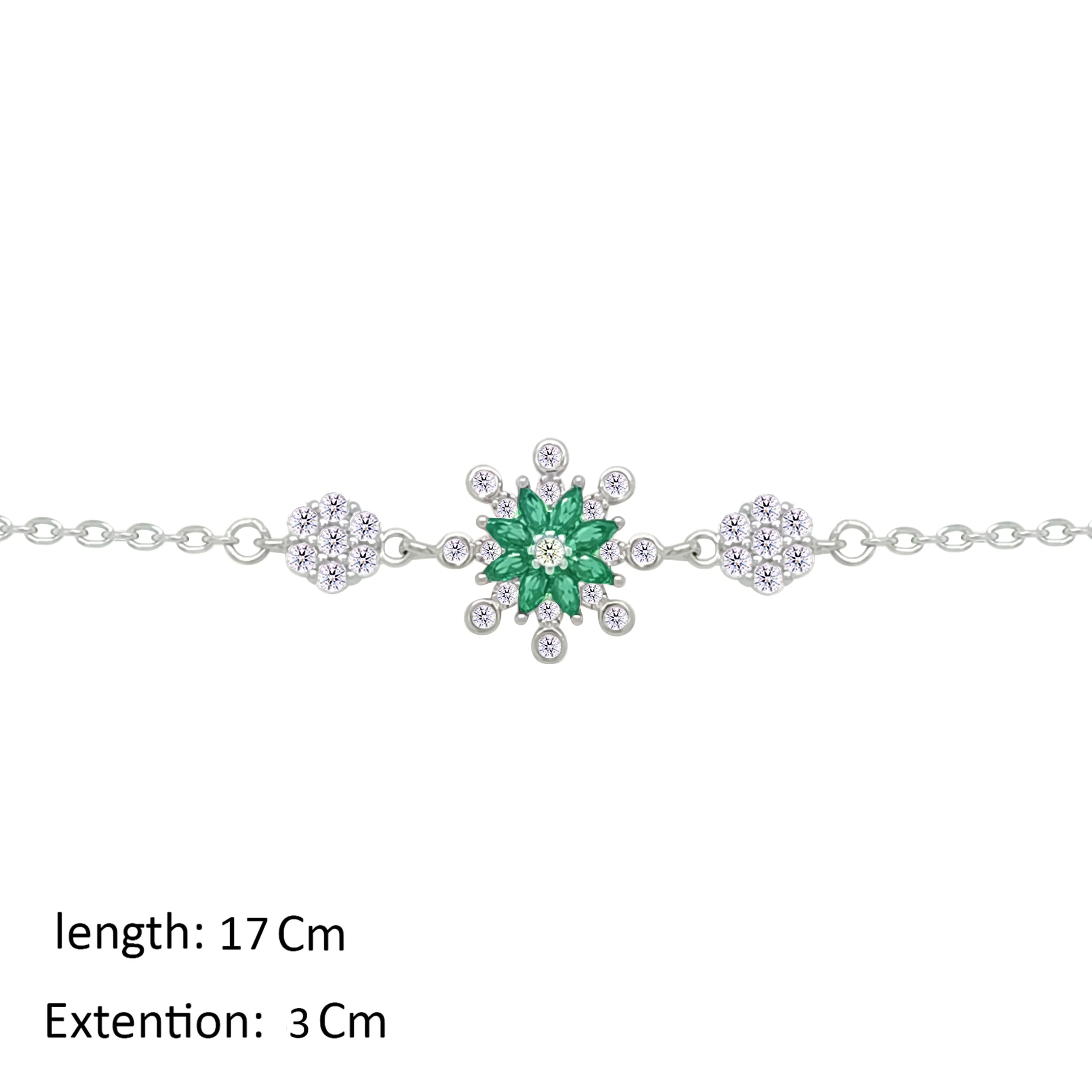 Asfour Crystal Chain Bracelet With Emerald Flower Design In 925 Sterling Silver-BM0157-WG - Image 2