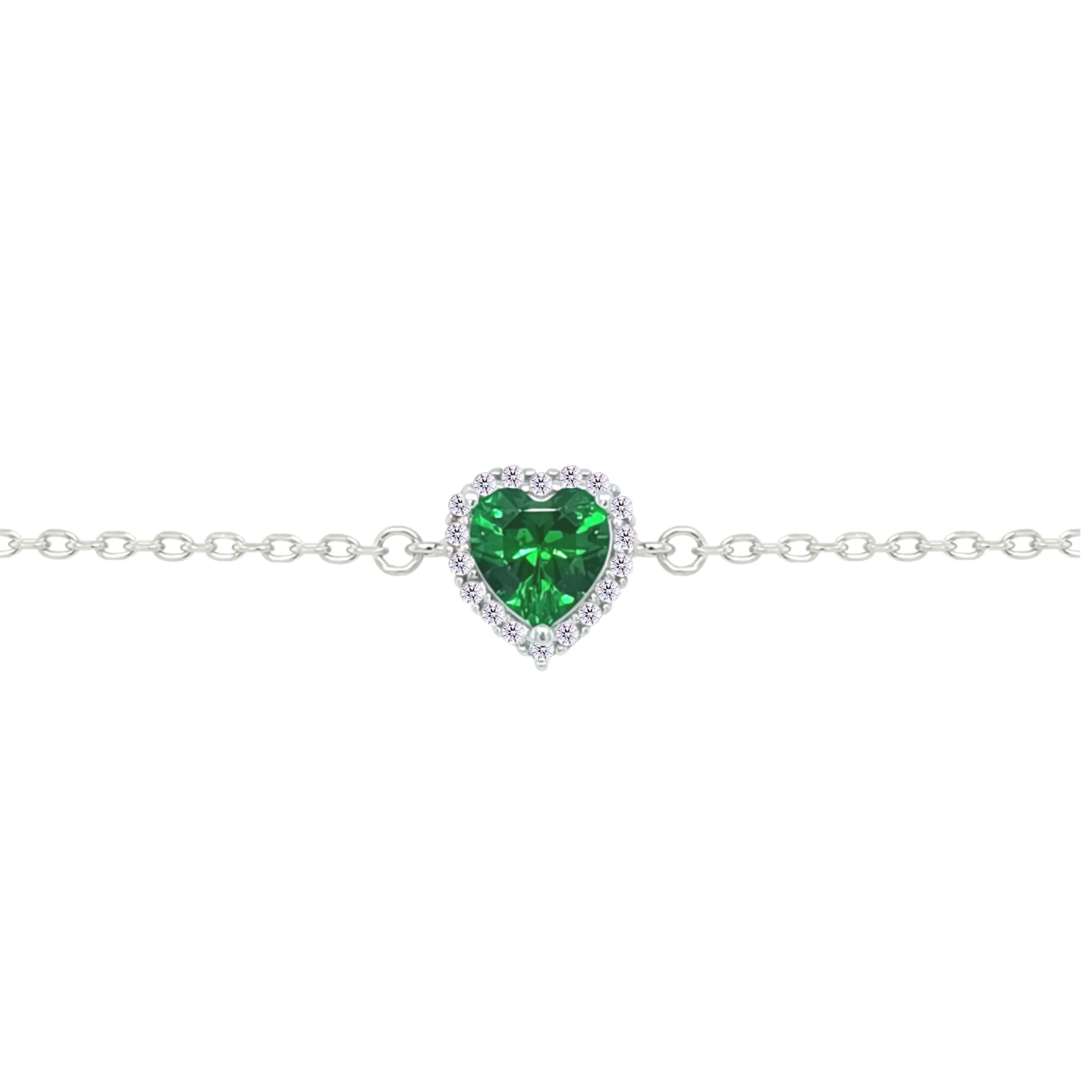 Asfour Crystal Chain Bracelet With Emerald Heart Design In 925 Sterling Silver-BM0147-G