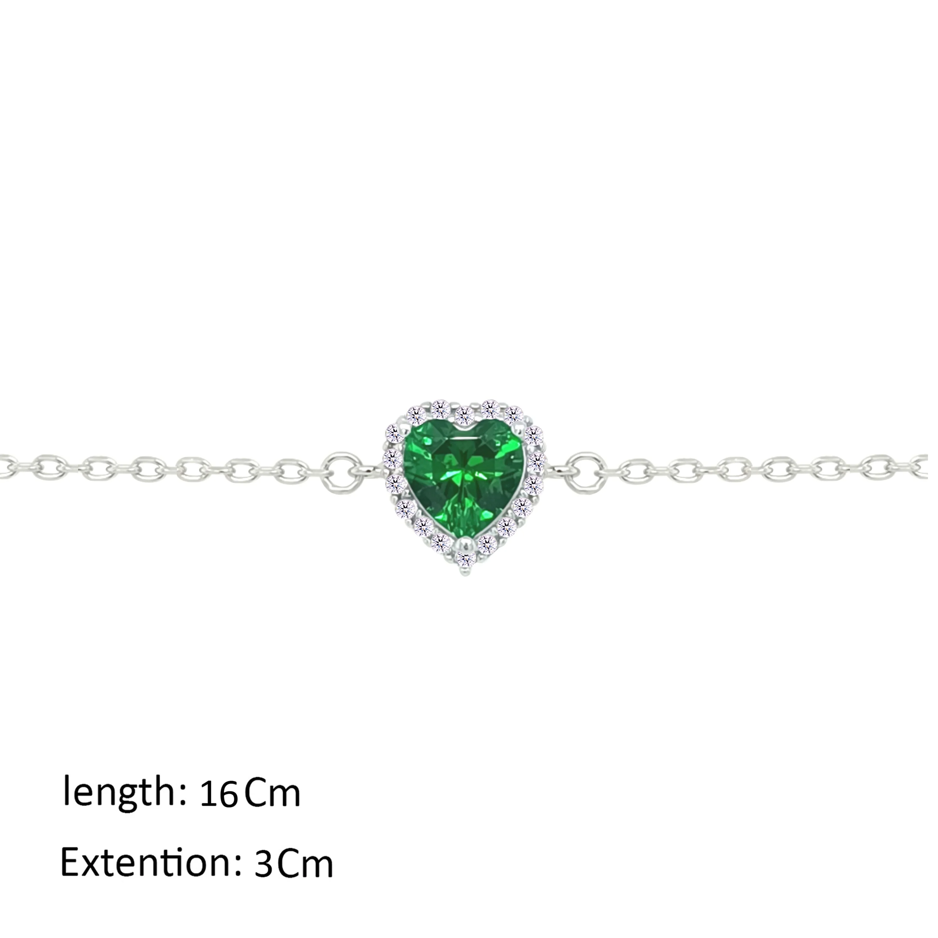 Asfour Crystal Chain Bracelet With Emerald Heart Design In 925 Sterling Silver-BM0147-G - Image 2