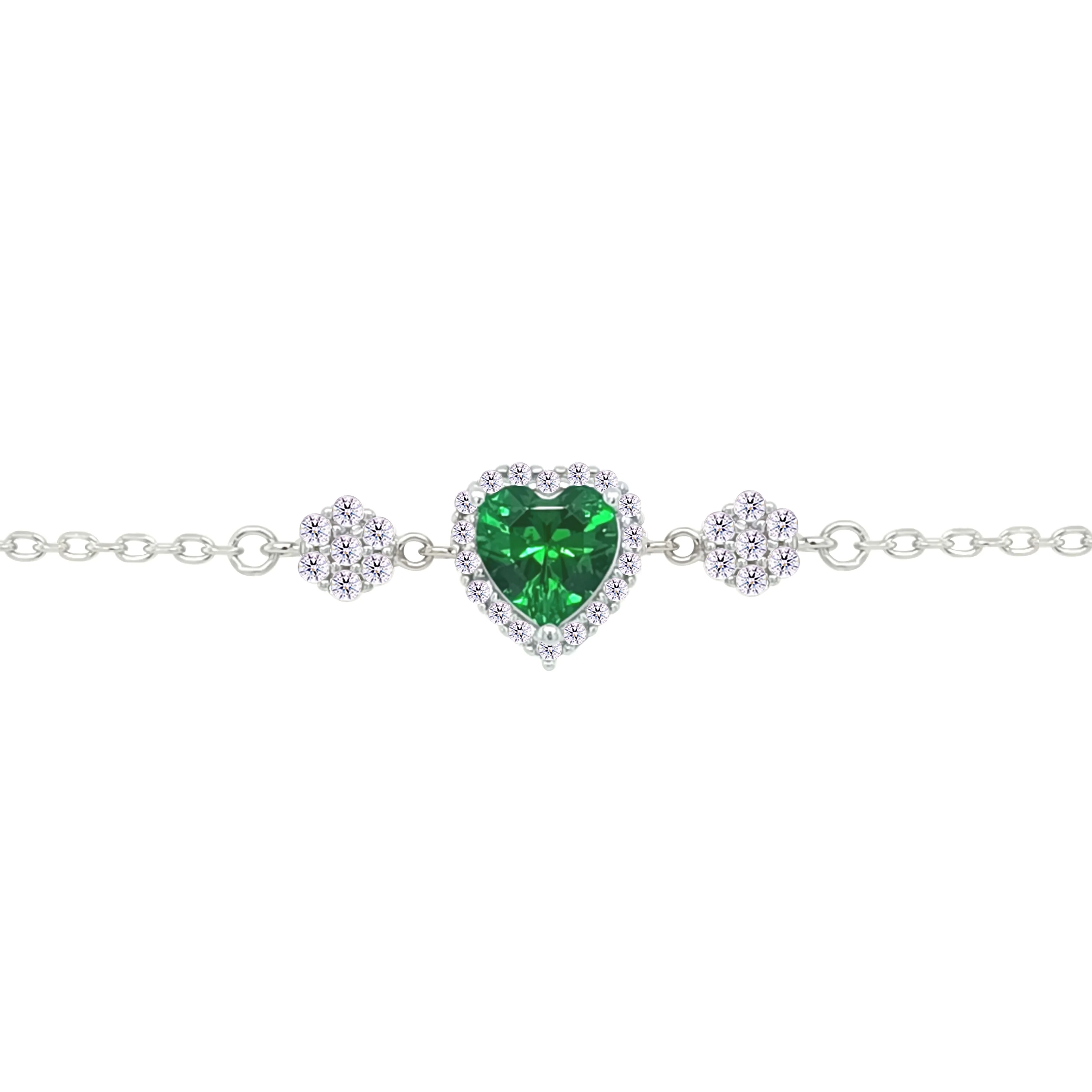 Asfour Crystal Chain Bracelet With Emerald Heart Design In 925 Sterling Silver-BM0148-G