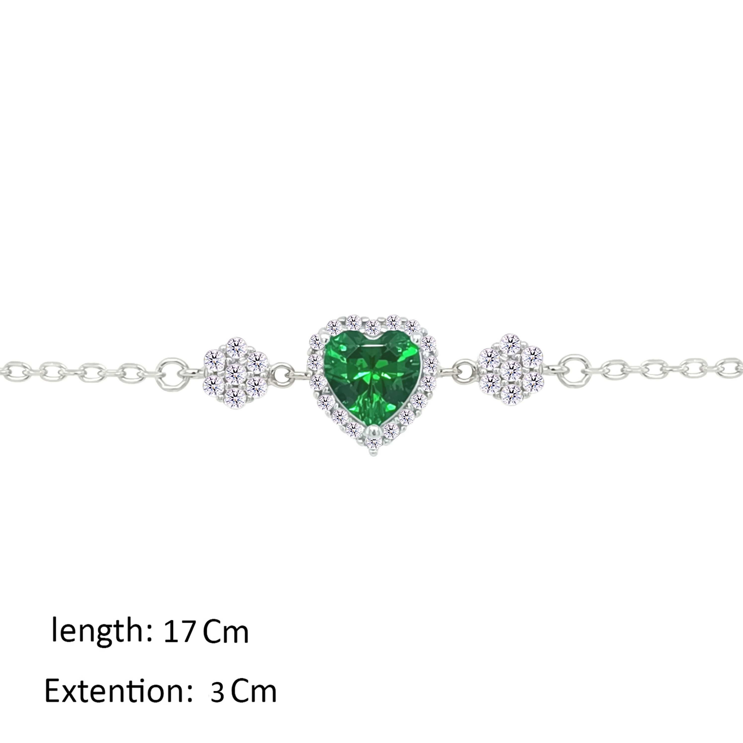 Asfour Crystal Chain Bracelet With Emerald Heart Design In 925 Sterling Silver-BM0148-G - Image 2