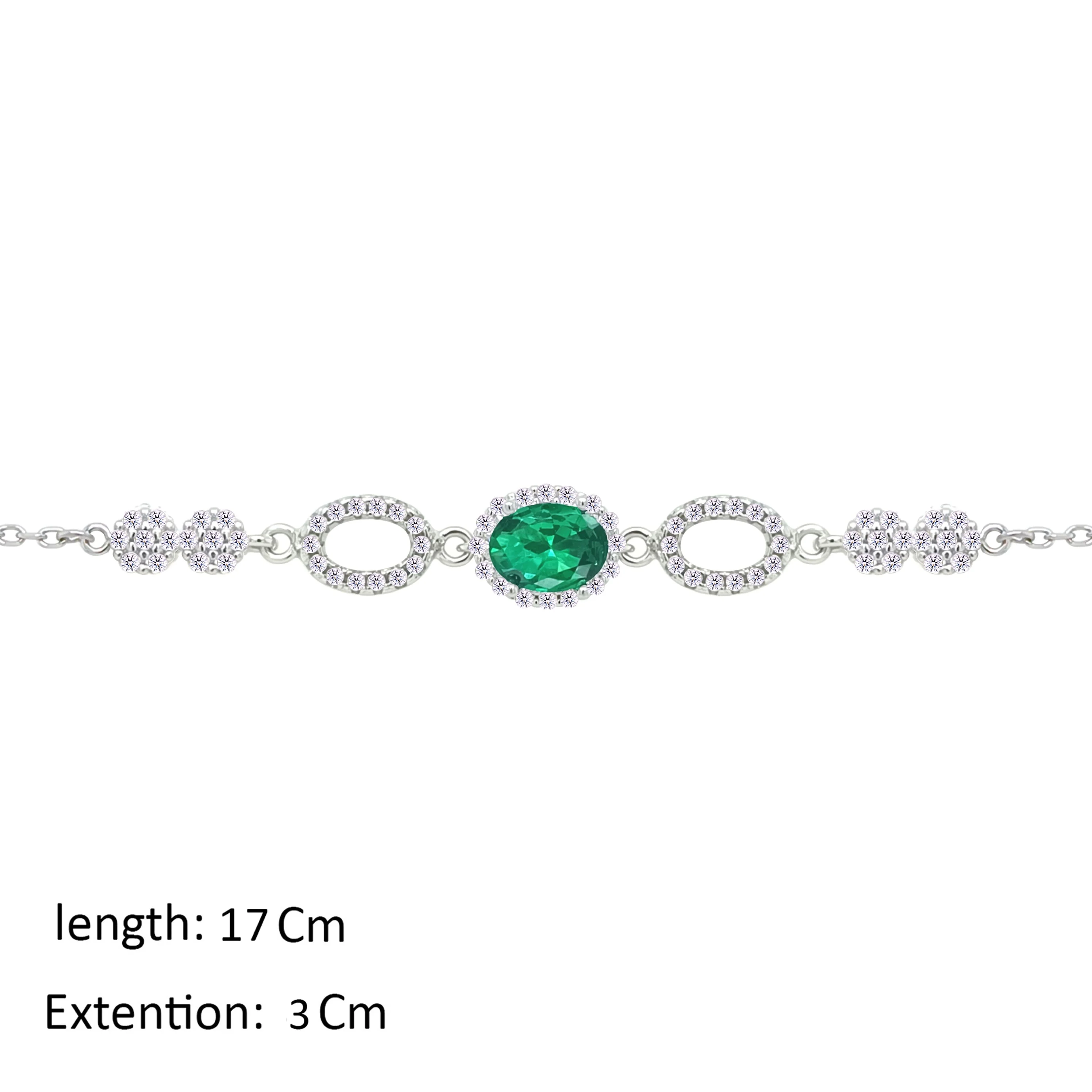 Asfour Crystal Chain Bracelet With Emerald Oval Design In 925 Sterling Silver-BM0156-WG - Image 2