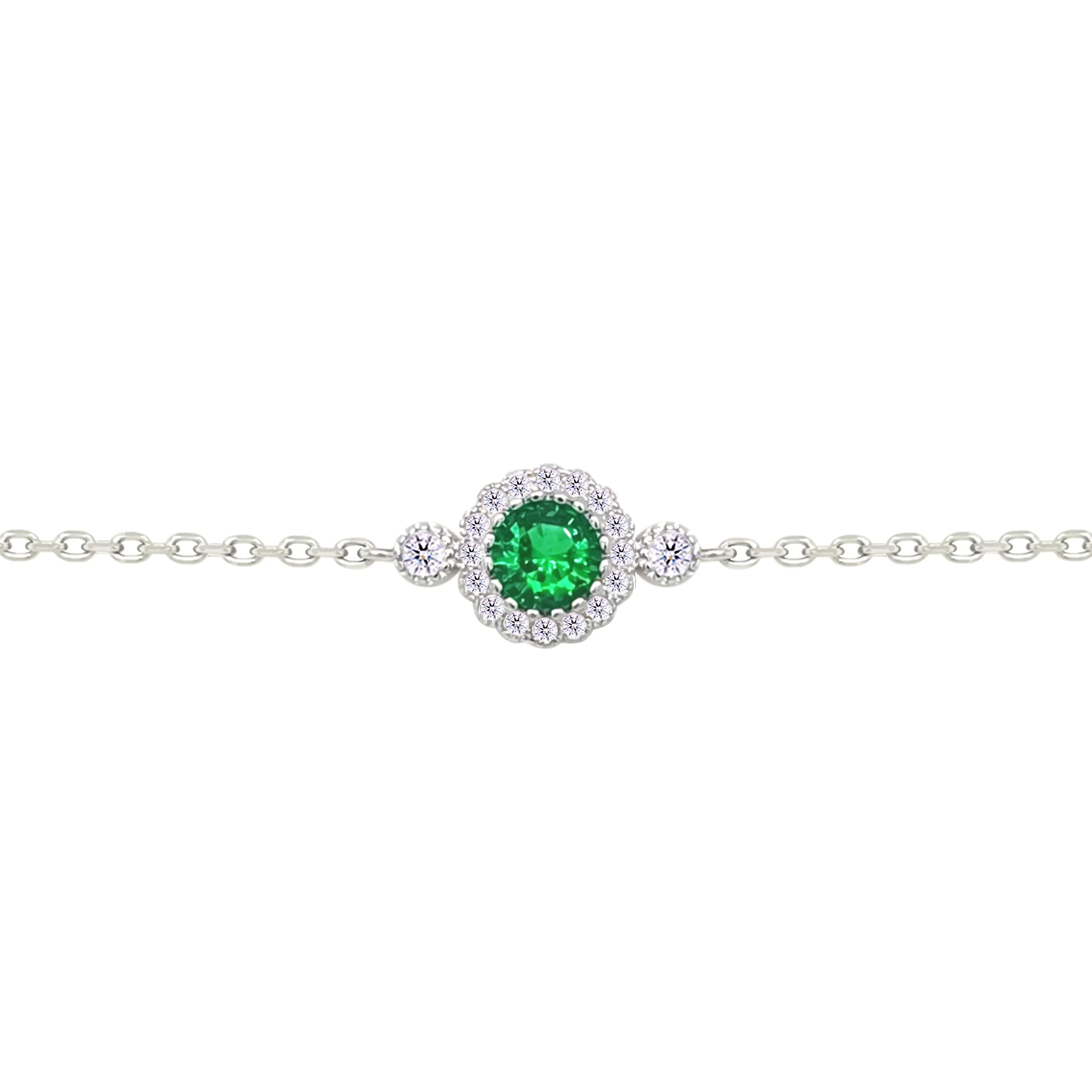 Asfour Crystal Chain Bracelet With Emerald Round Design In 925 Sterling Silver-BM0153-WG