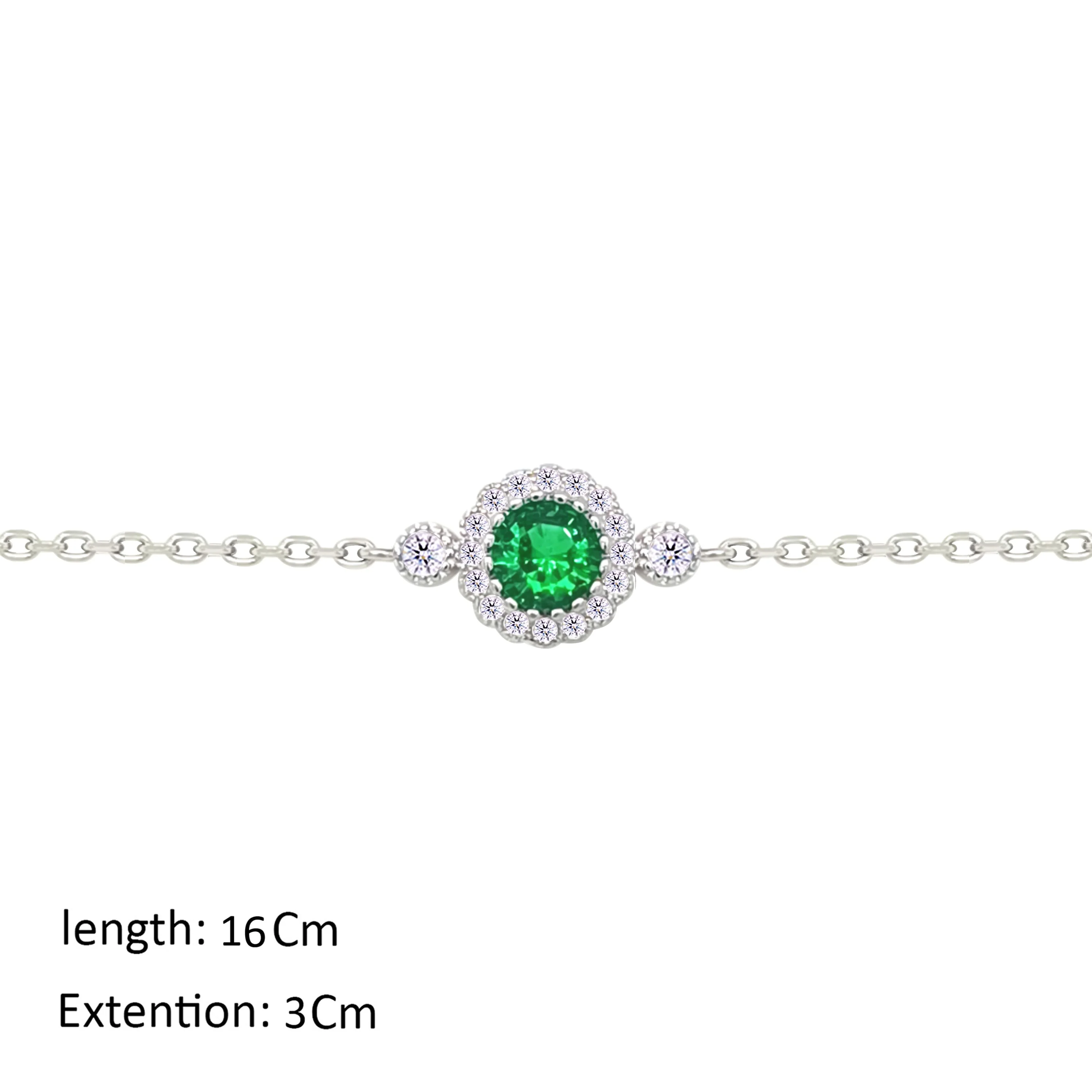 Asfour Crystal Chain Bracelet With Emerald Round Design In 925 Sterling Silver-BM0153-WG - Image 2