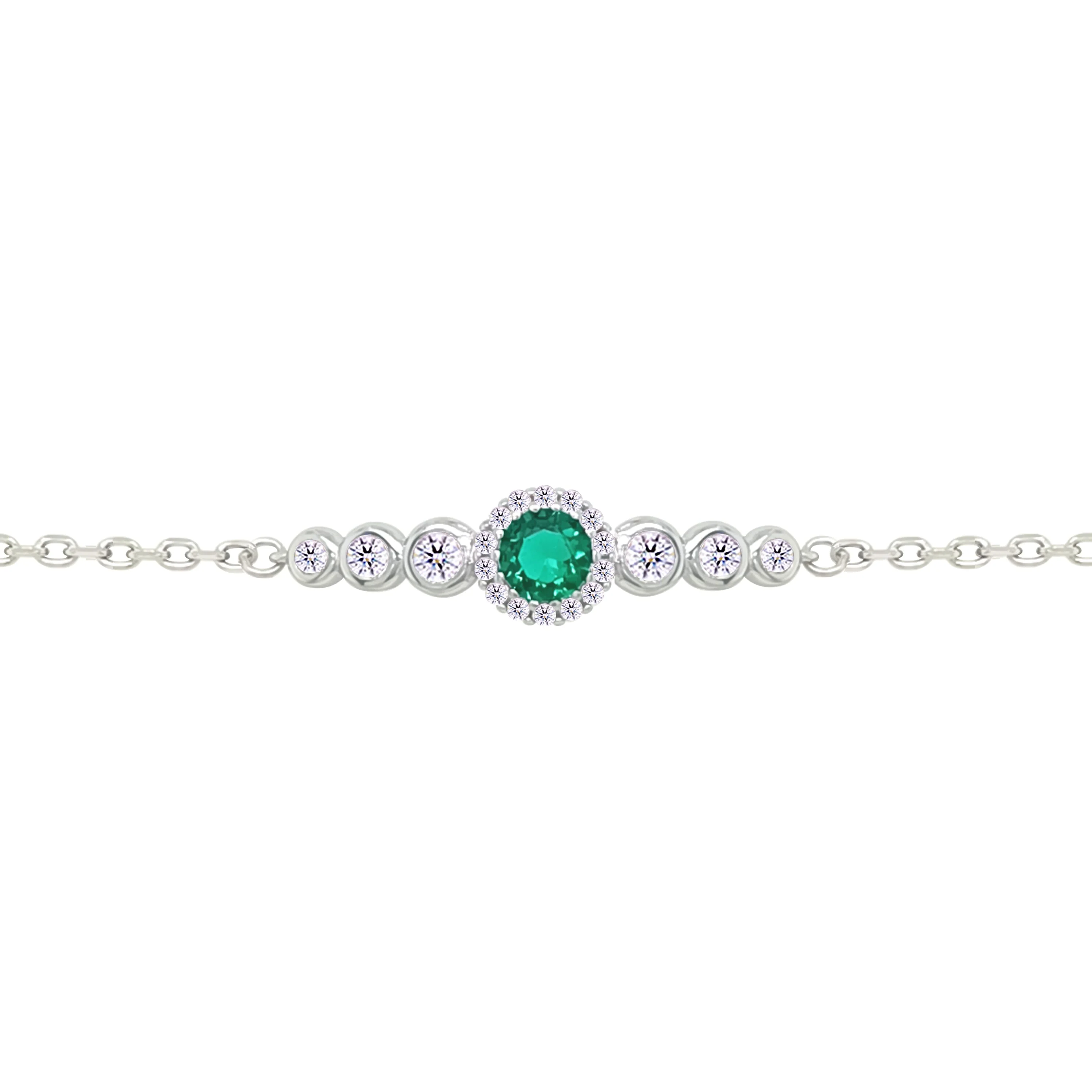 Asfour Crystal Chain Bracelet With Emerald Round Design In 925 Sterling Silver-BM0154-WG