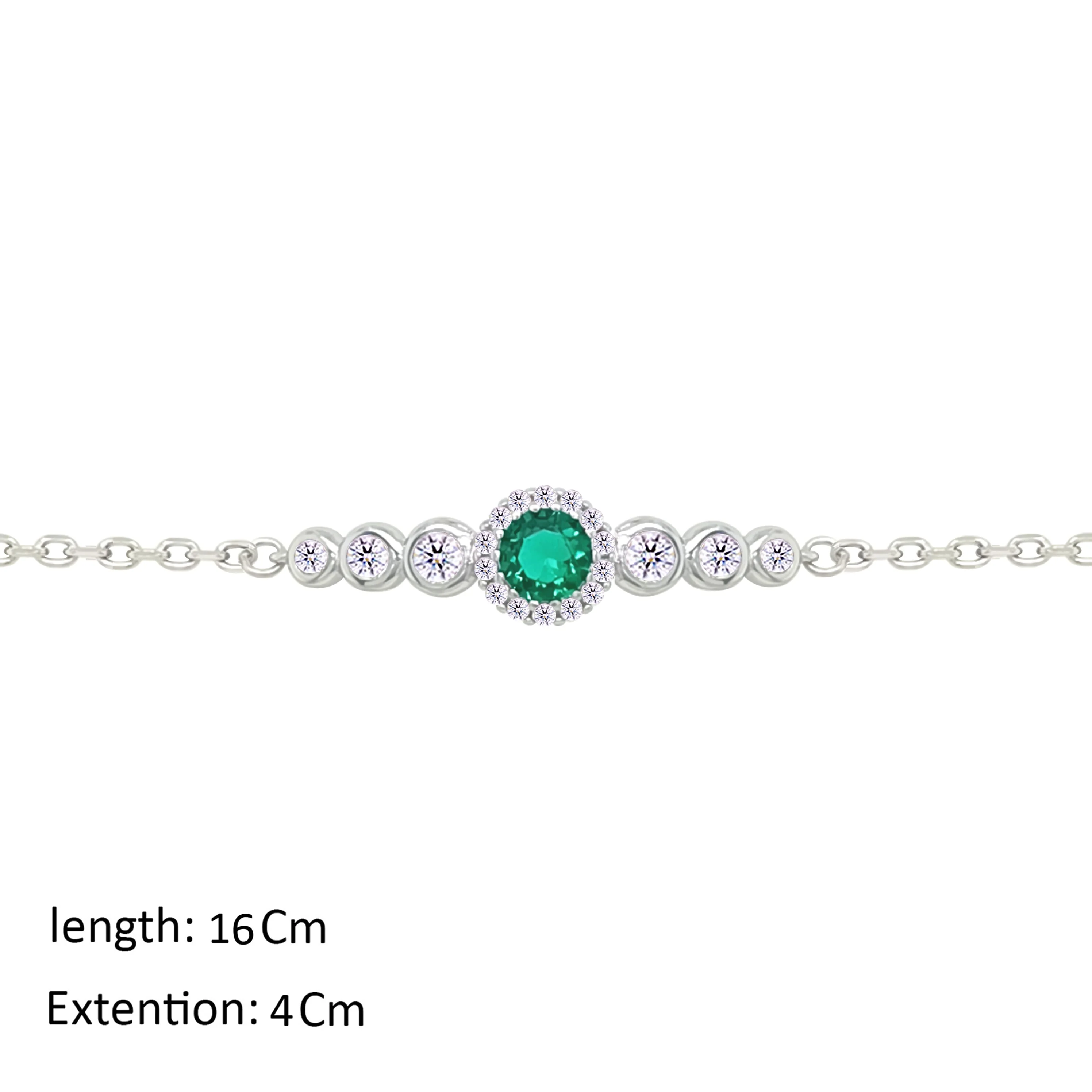 Asfour Crystal Chain Bracelet With Emerald Round Design In 925 Sterling Silver-BM0154-WG - Image 2