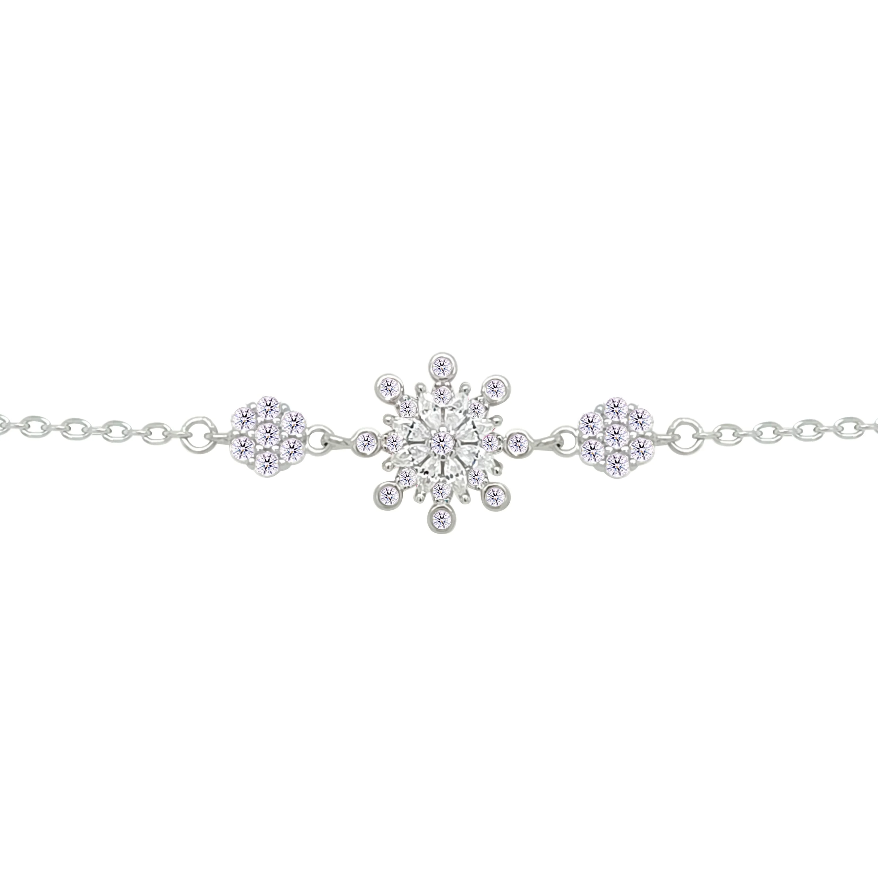 Asfour Crystal Chain Bracelet With Flower Design In 925 Sterling Silver-BM0157