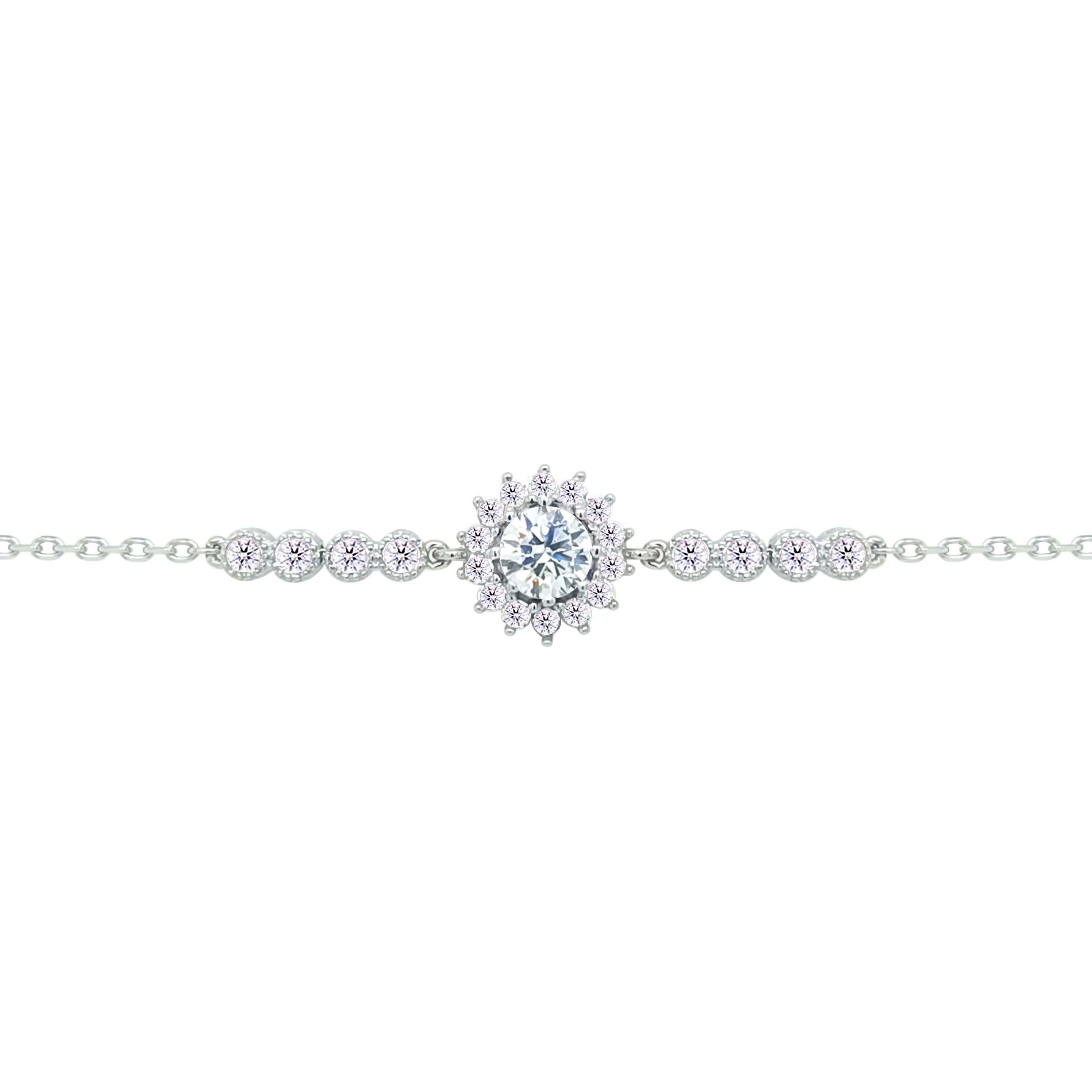 Asfour Crystal Chain Bracelet With Flower Design In 925 Sterling Silver-BM0158