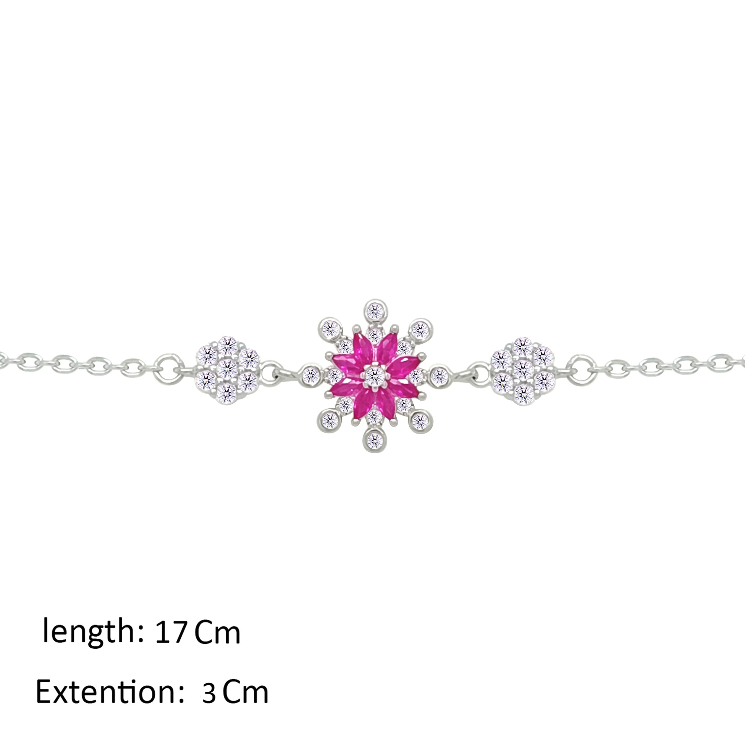 Asfour Crystal Chain Bracelet With Fuchsia Flower Design In 925 Sterling Silver-BM0157-WF - Image 2