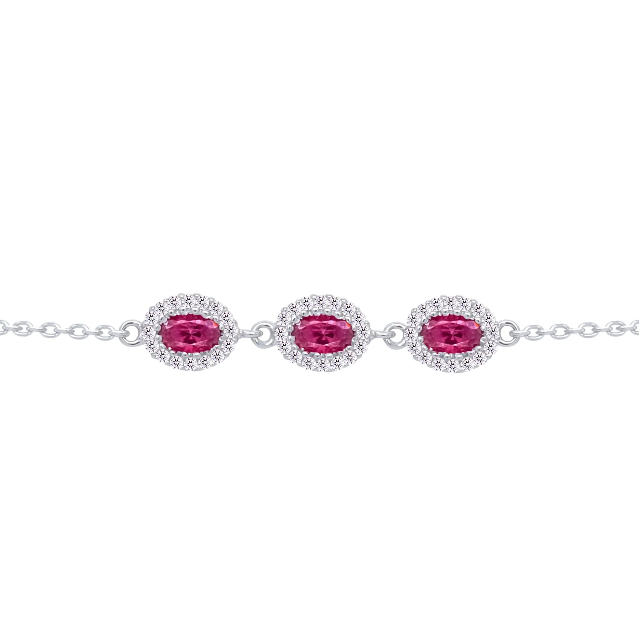 Asfour Crystal Chain Bracelet With Fuchsia Oval Design In 925 Sterling Silver-BM0097-F