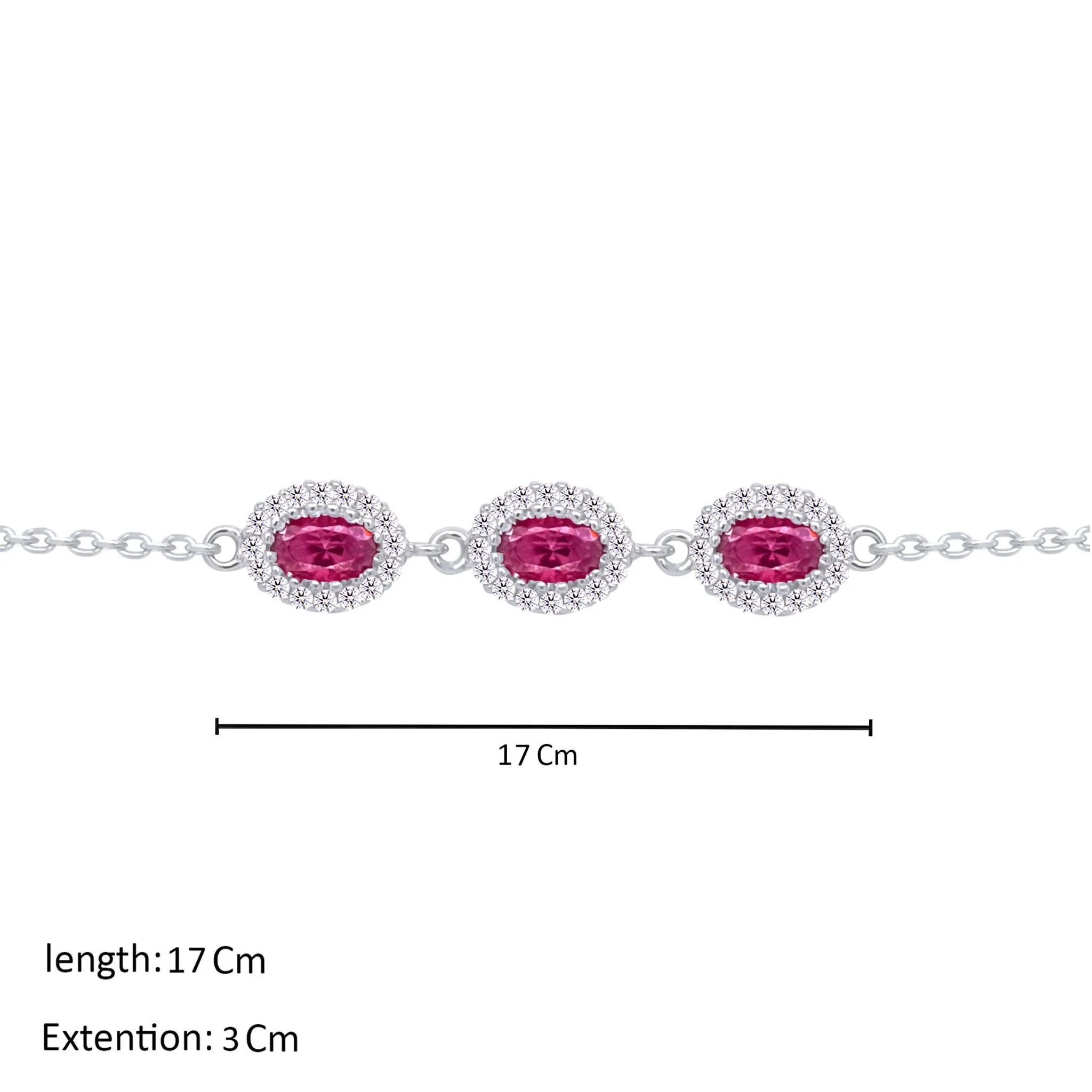 Asfour Crystal Chain Bracelet With Fuchsia Oval Design In 925 Sterling Silver-BM0097-F - Image 2
