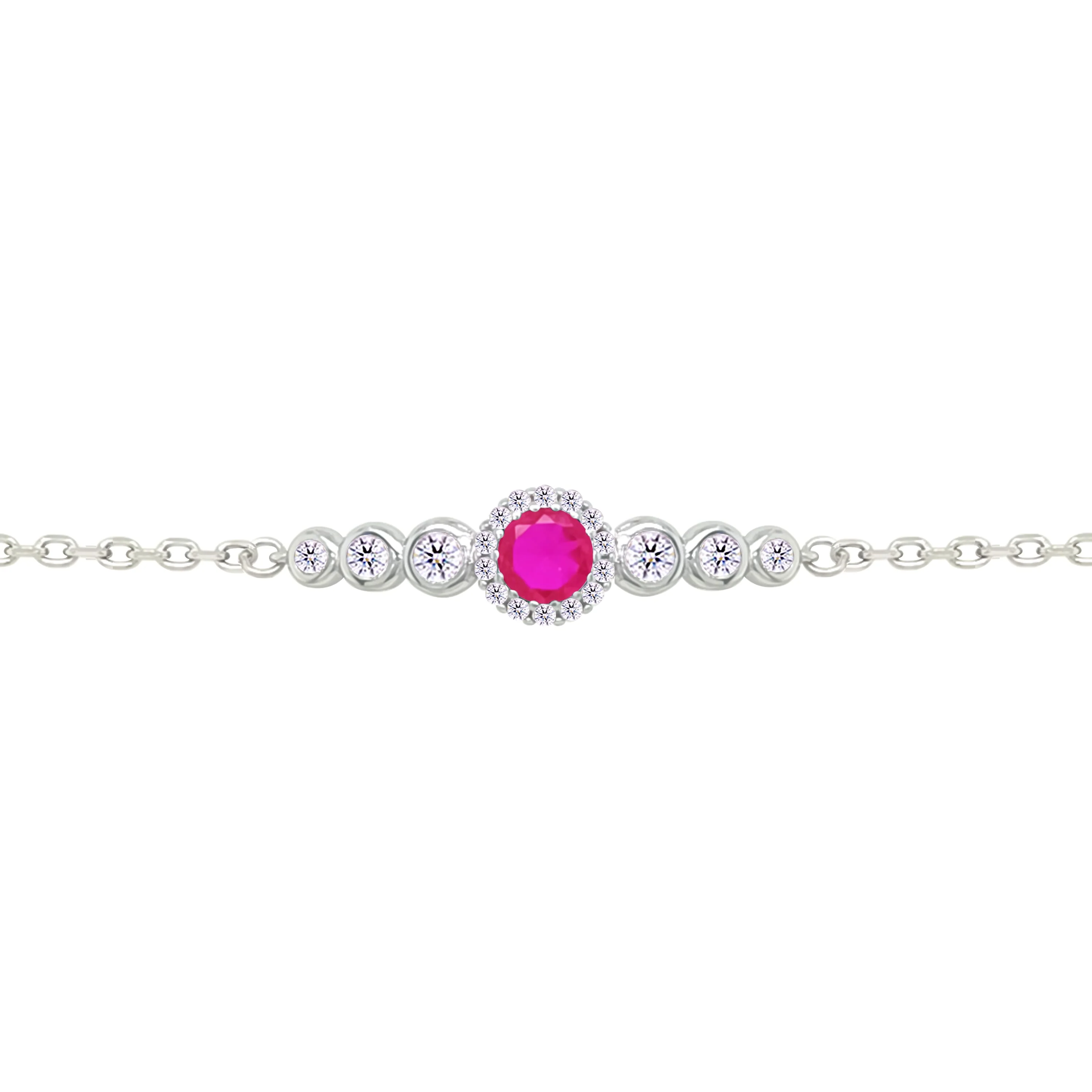 Asfour Crystal Chain Bracelet With Fuchsia Round Design In 925 Sterling Silver-BM0154-WF