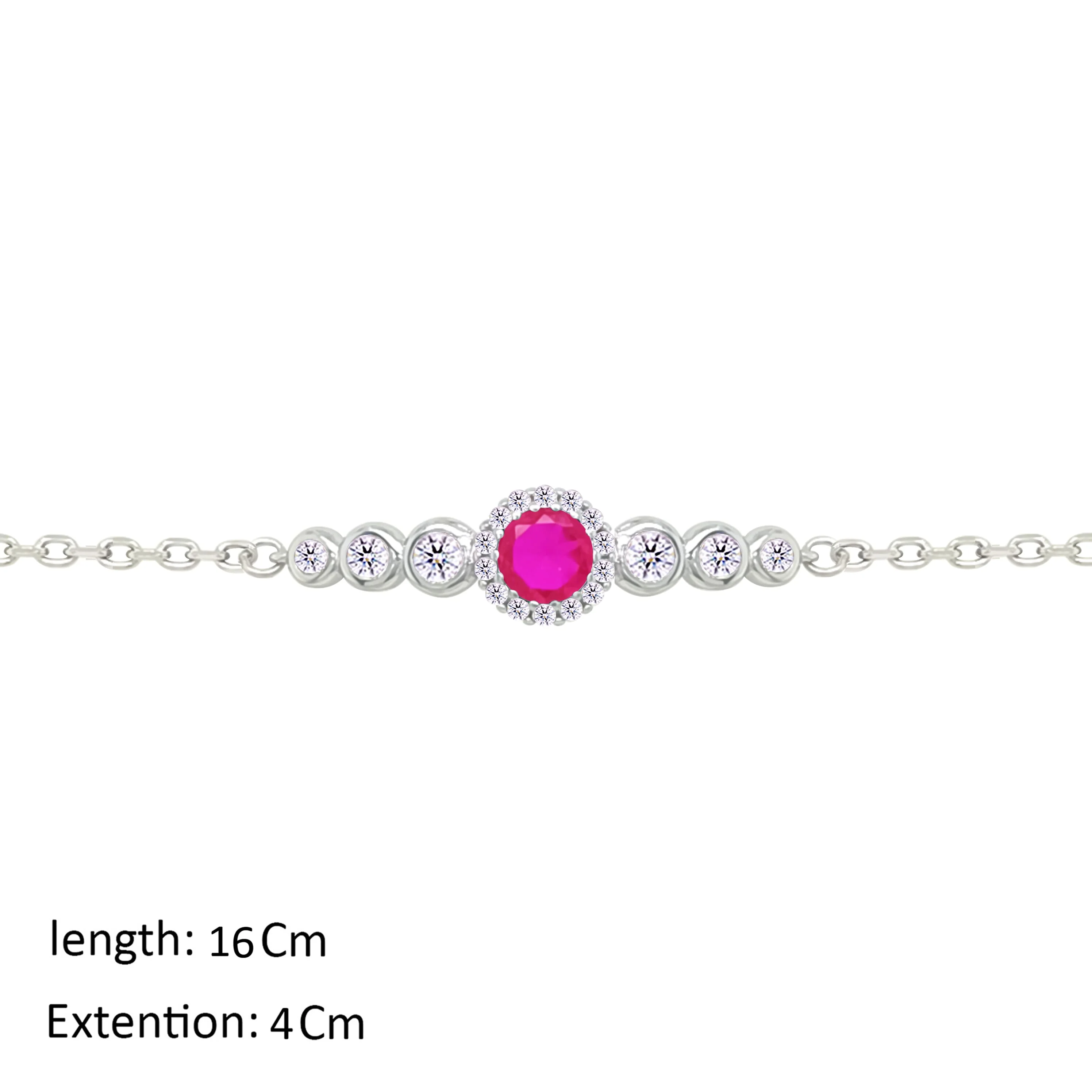 Asfour Crystal Chain Bracelet With Fuchsia Round Design In 925 Sterling Silver-BM0154-WF - Image 2