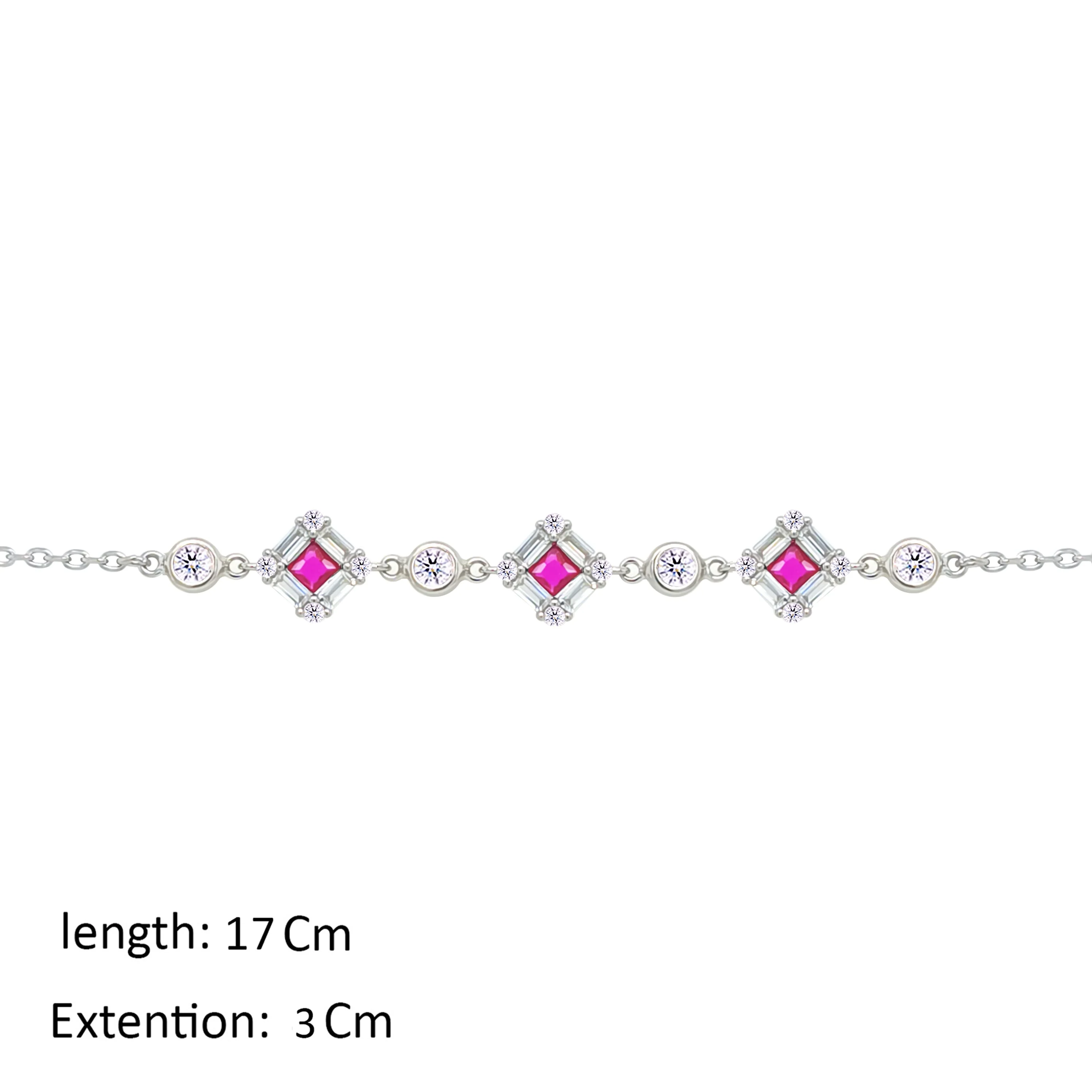 Asfour Crystal Chain Bracelet With Fuchsia Squares Design In 925 Sterling Silver-BM0162-WF - Image 2