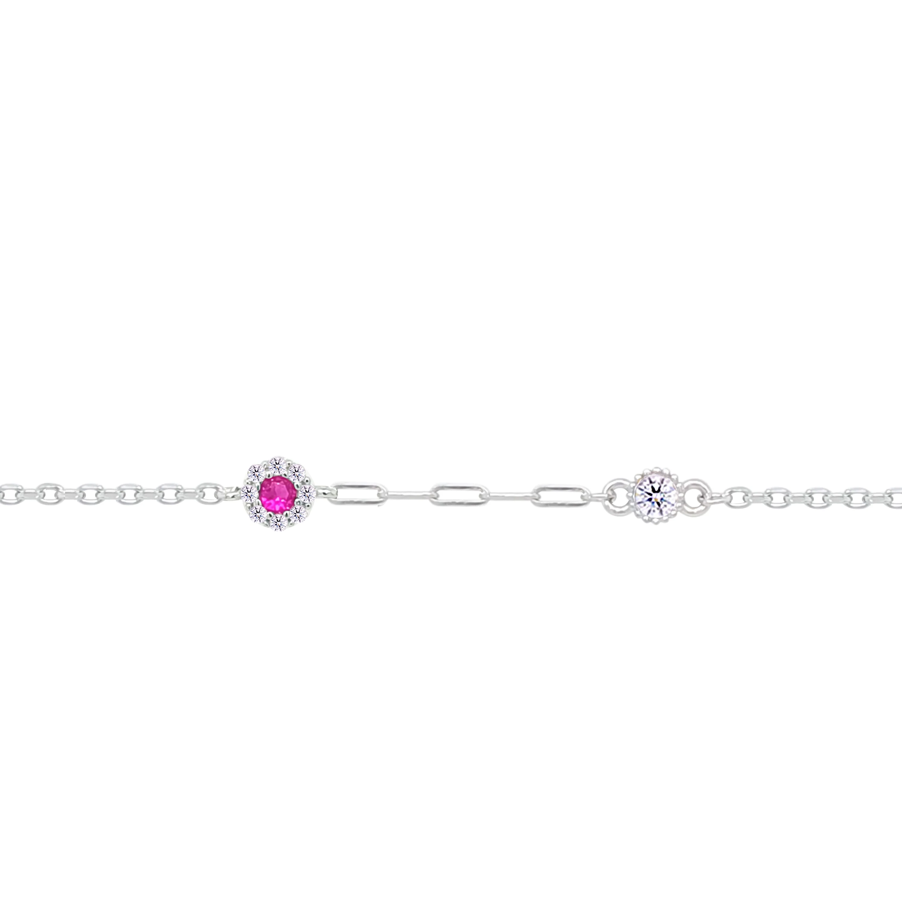 Asfour Crystal Chain Bracelet With Fuchsia Zircon Stone In 925 Sterling Silver-BM0160-WF