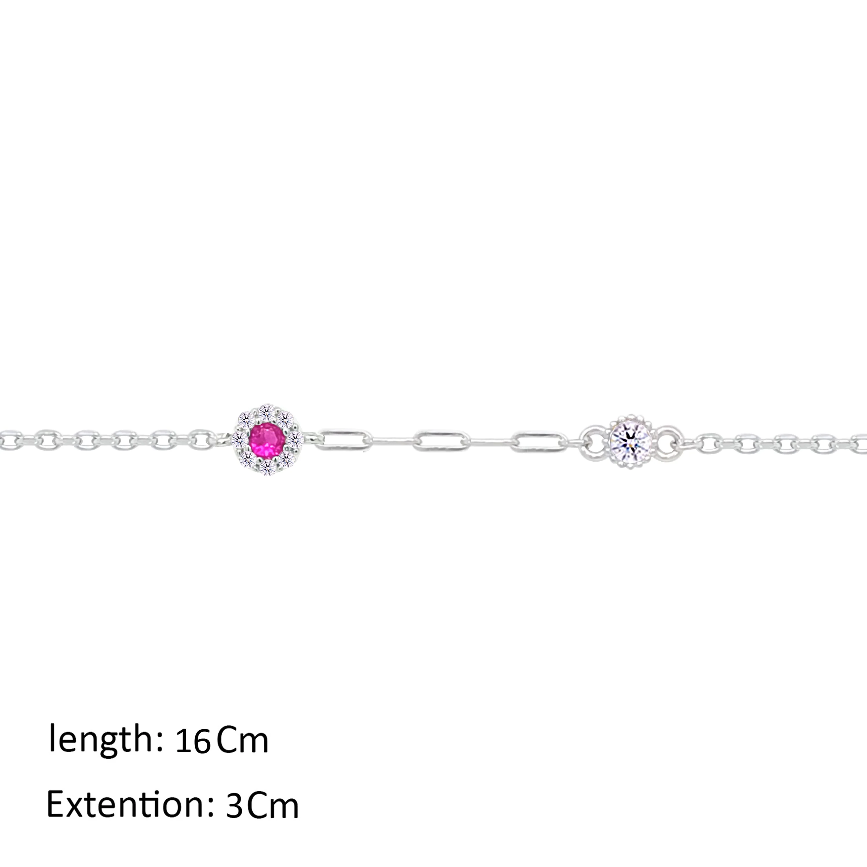 Asfour Crystal Chain Bracelet With Fuchsia Zircon Stone In 925 Sterling Silver-BM0160-WF - Image 2