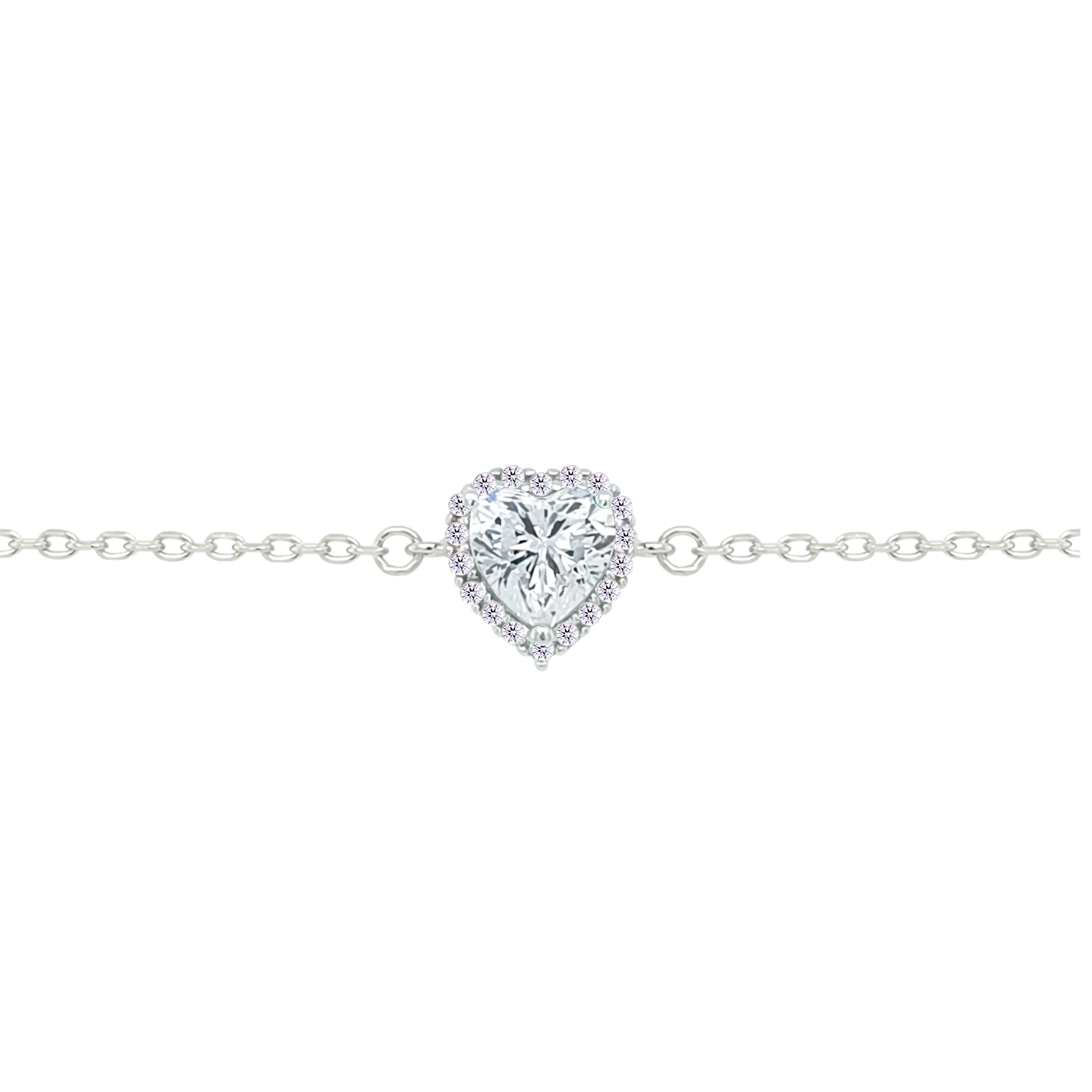 Asfour Crystal Chain Bracelet With Heart Design In 925 Sterling Silver-BM0147