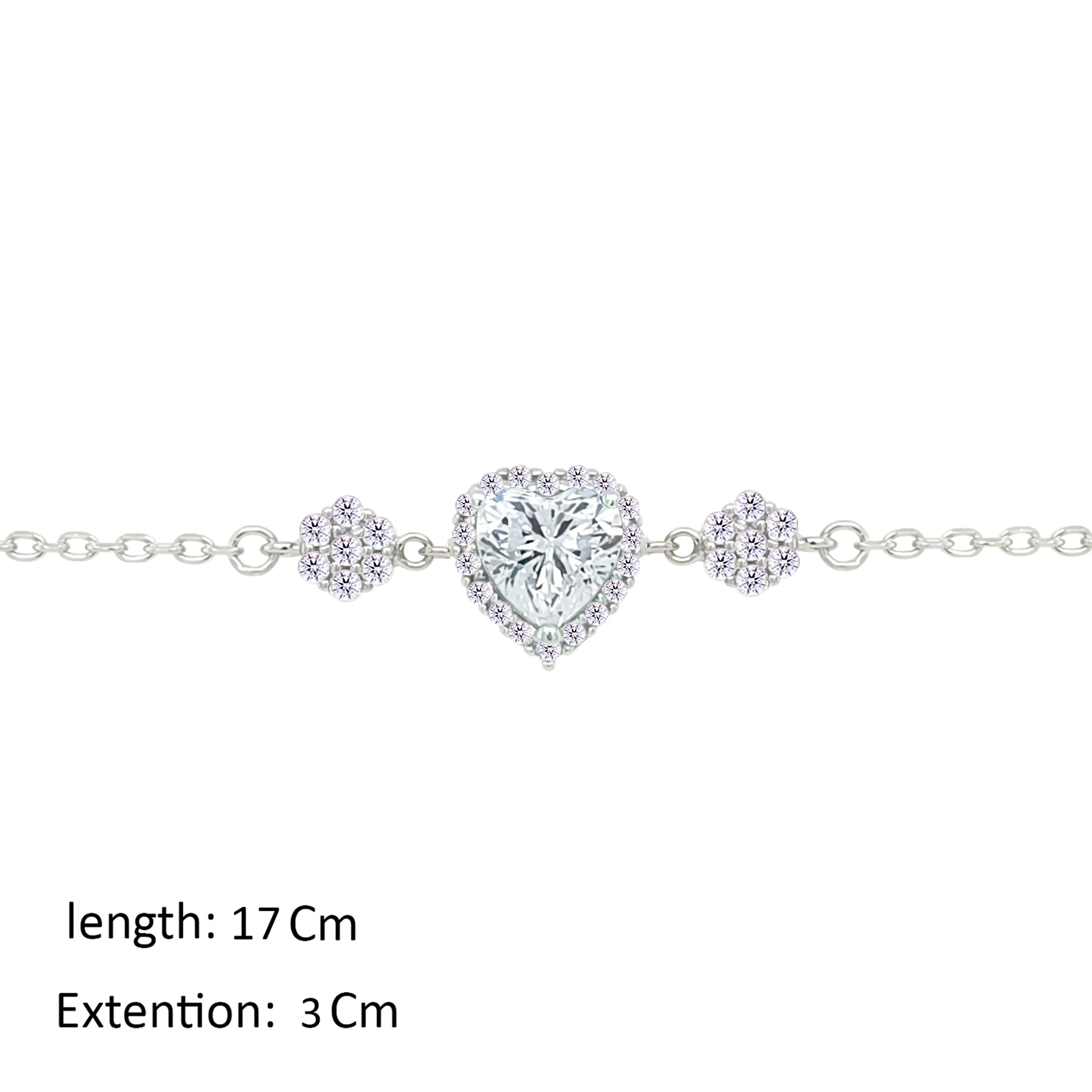 Asfour Crystal Chain Bracelet With Heart Design In 925 Sterling Silver-BM0148 - Image 2