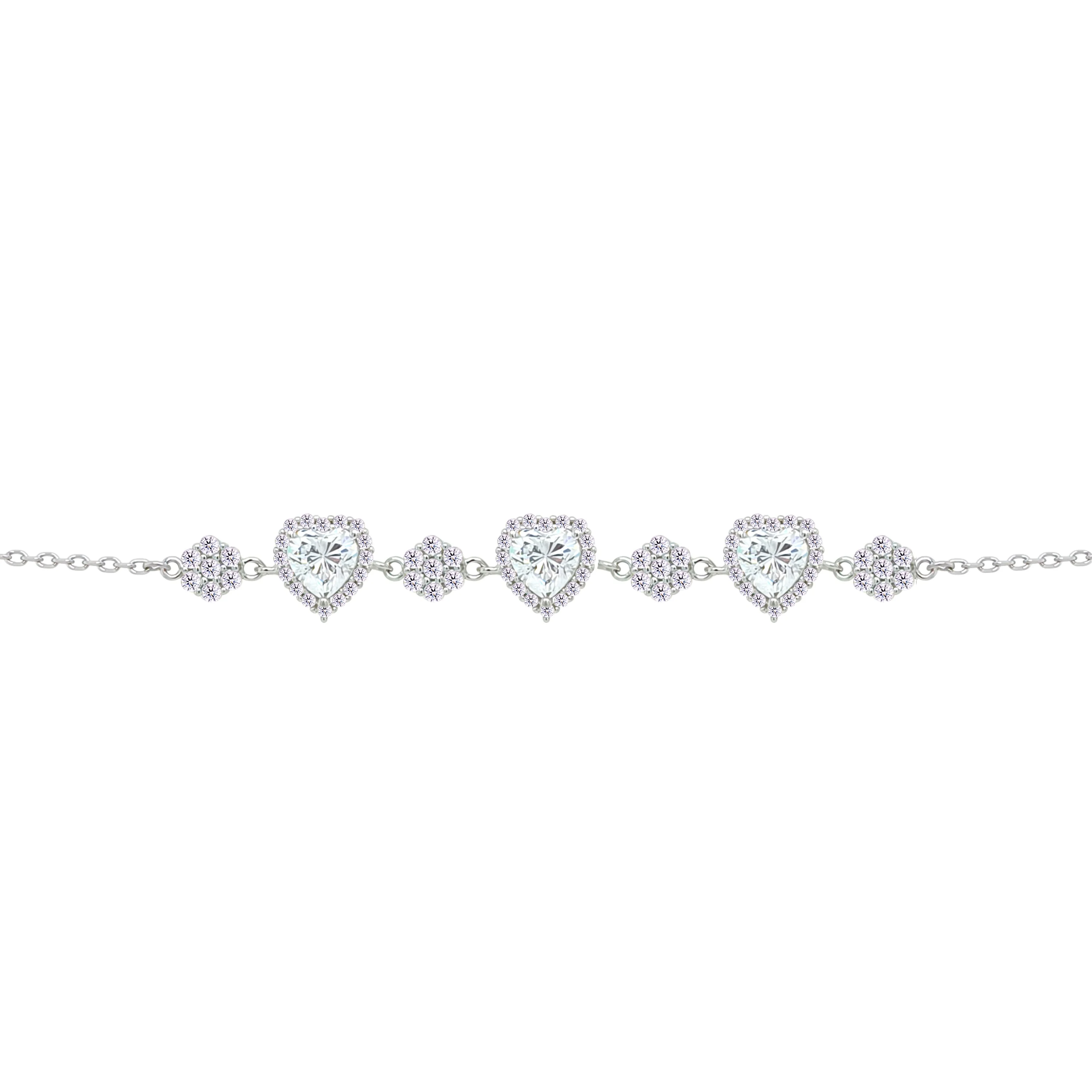 Asfour Crystal Chain Bracelet With Hearts Design In 925 Sterling Silver-BM0149