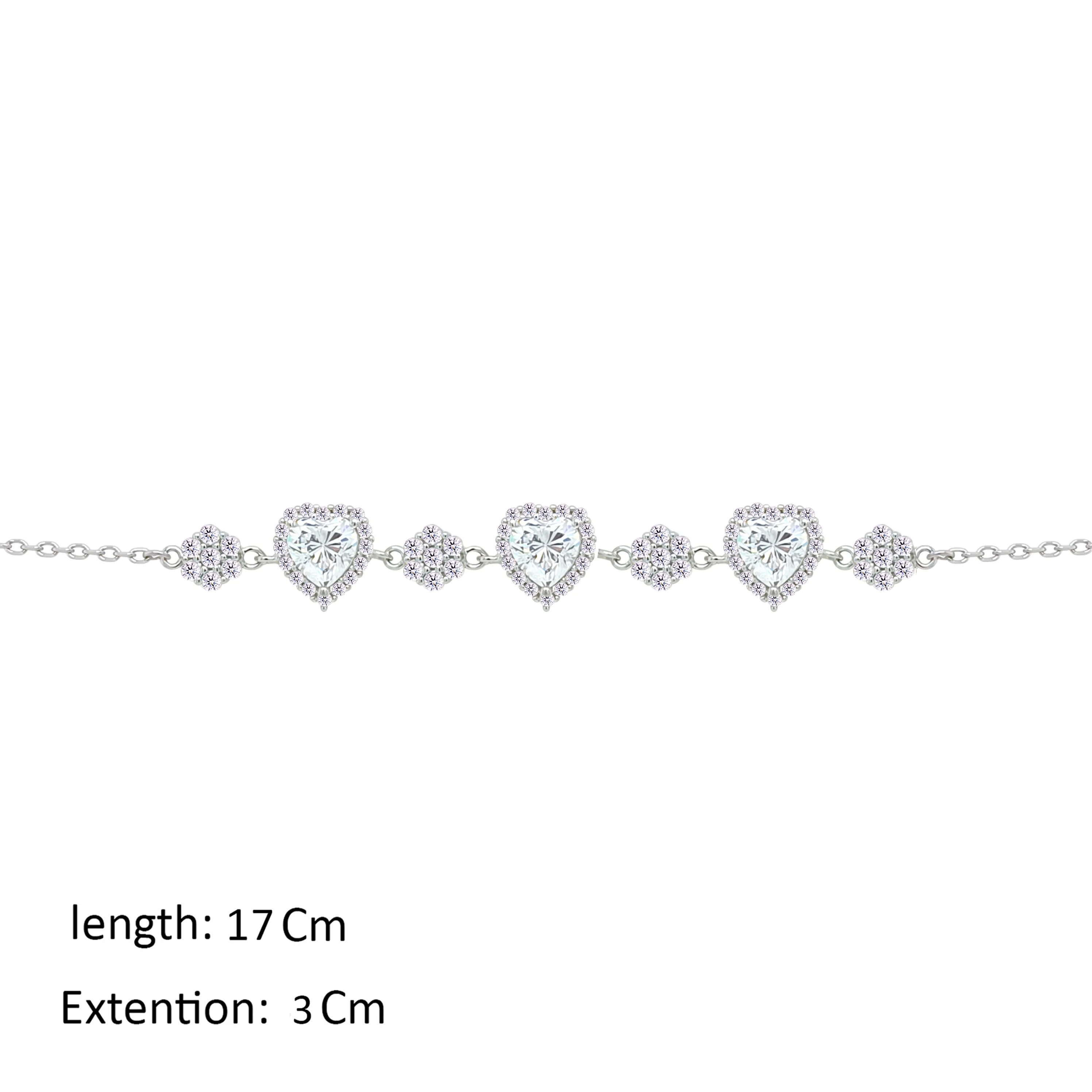 Asfour Crystal Chain Bracelet With Hearts Design In 925 Sterling Silver-BM0149 - Image 2