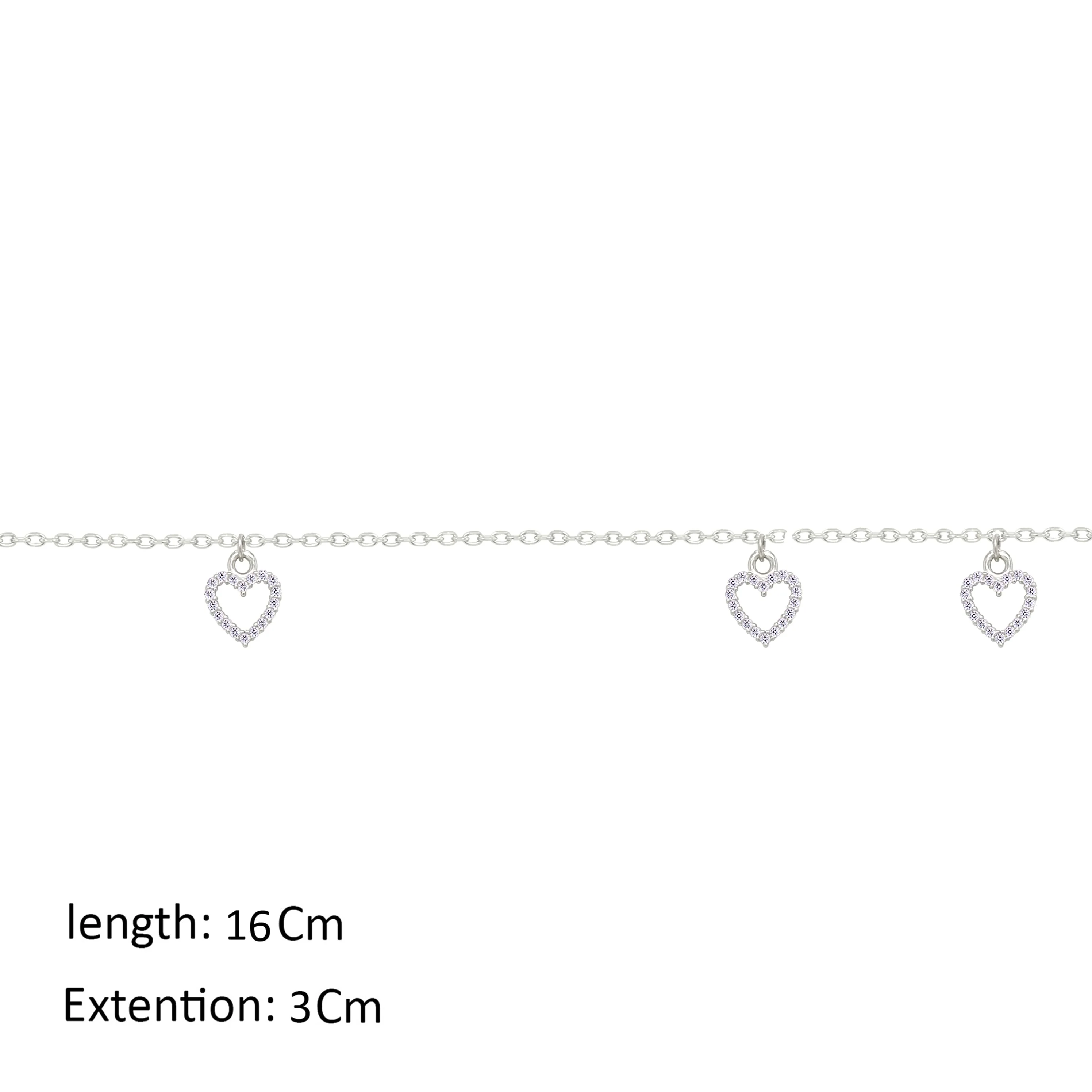 Asfour Crystal Chain Bracelet With Hearts Design In 925 Sterling Silver-BM0150 - Image 2
