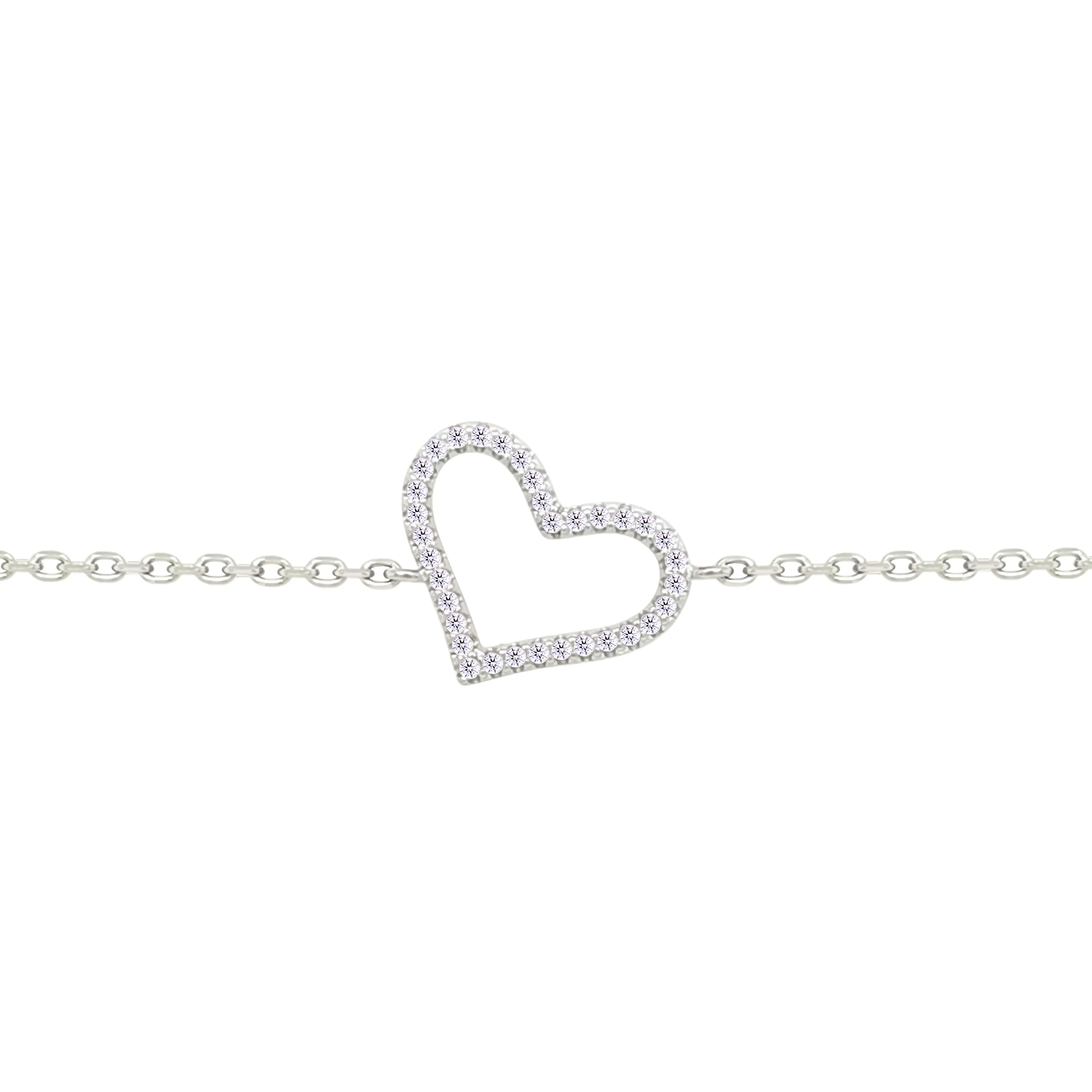 Asfour Crystal Chain Bracelet With Hollow Heart Design In 925 Sterling Silver-BM0151