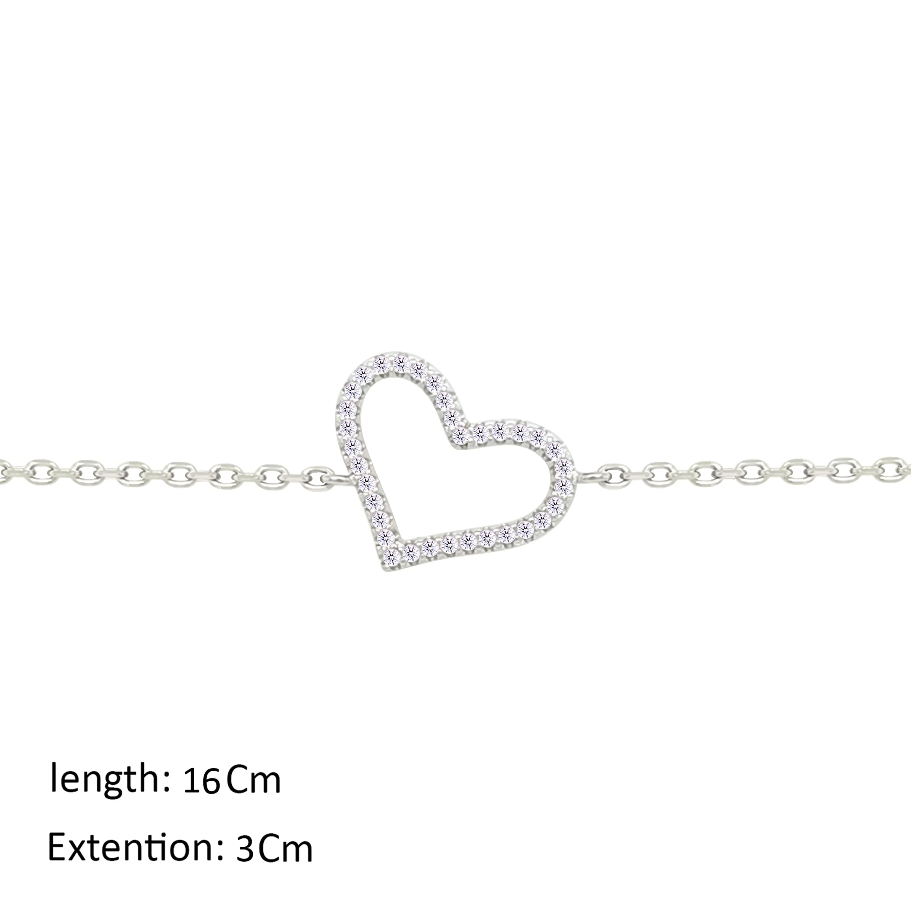 Asfour Crystal Chain Bracelet With Hollow Heart Design In 925 Sterling Silver-BM0151 - Image 2