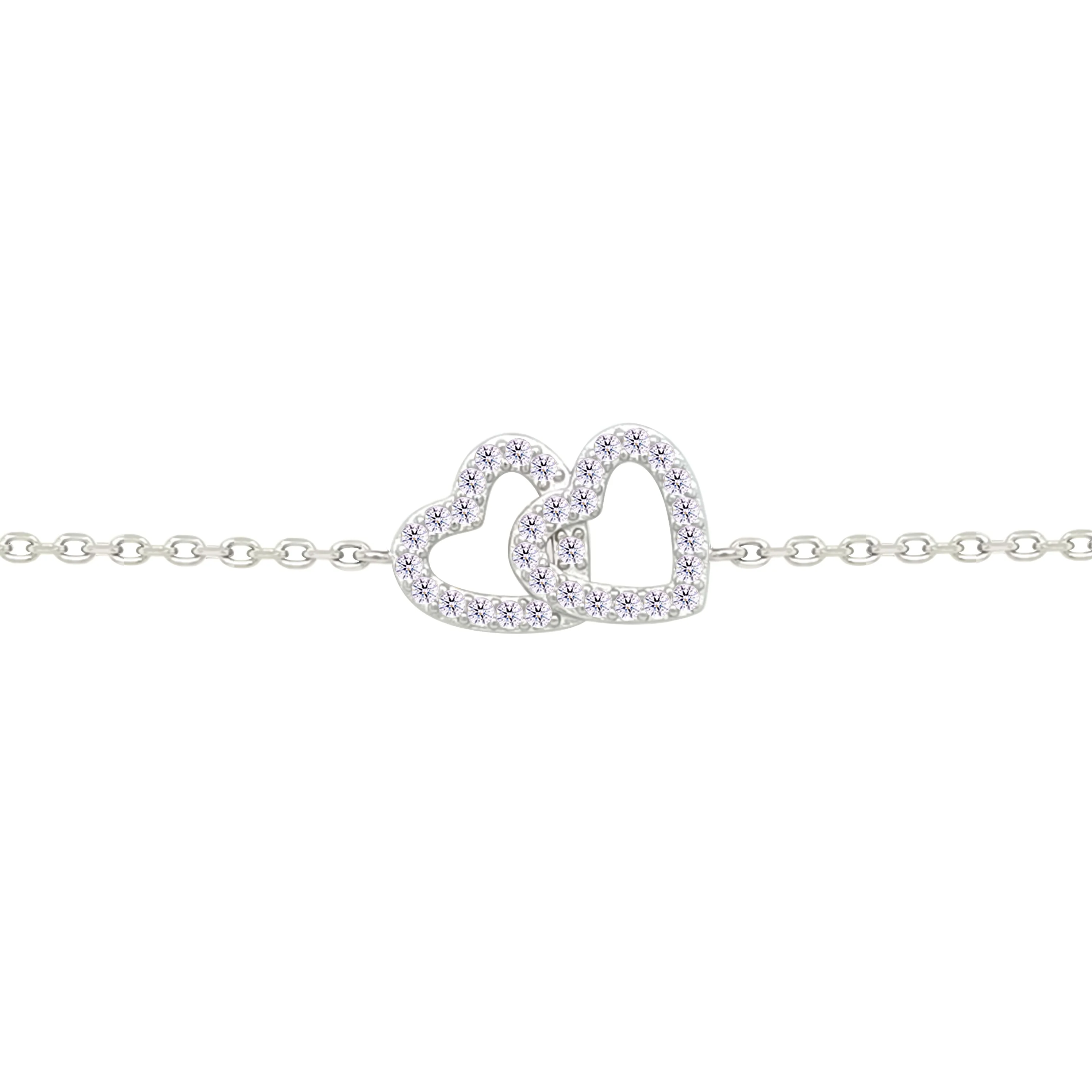 Asfour Crystal Chain Bracelet With Hollow Hearts Design In 925 Sterling Silver-BM0152
