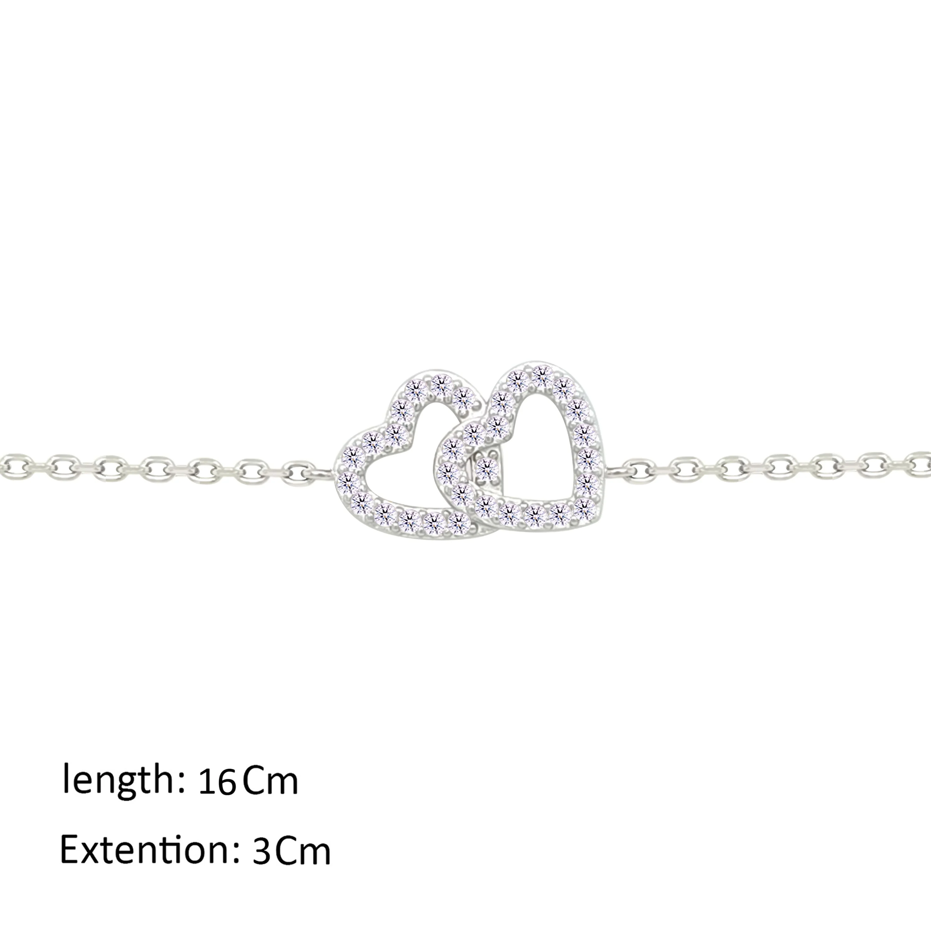 Asfour Crystal Chain Bracelet With Hollow Hearts Design In 925 Sterling Silver-BM0152 - Image 2