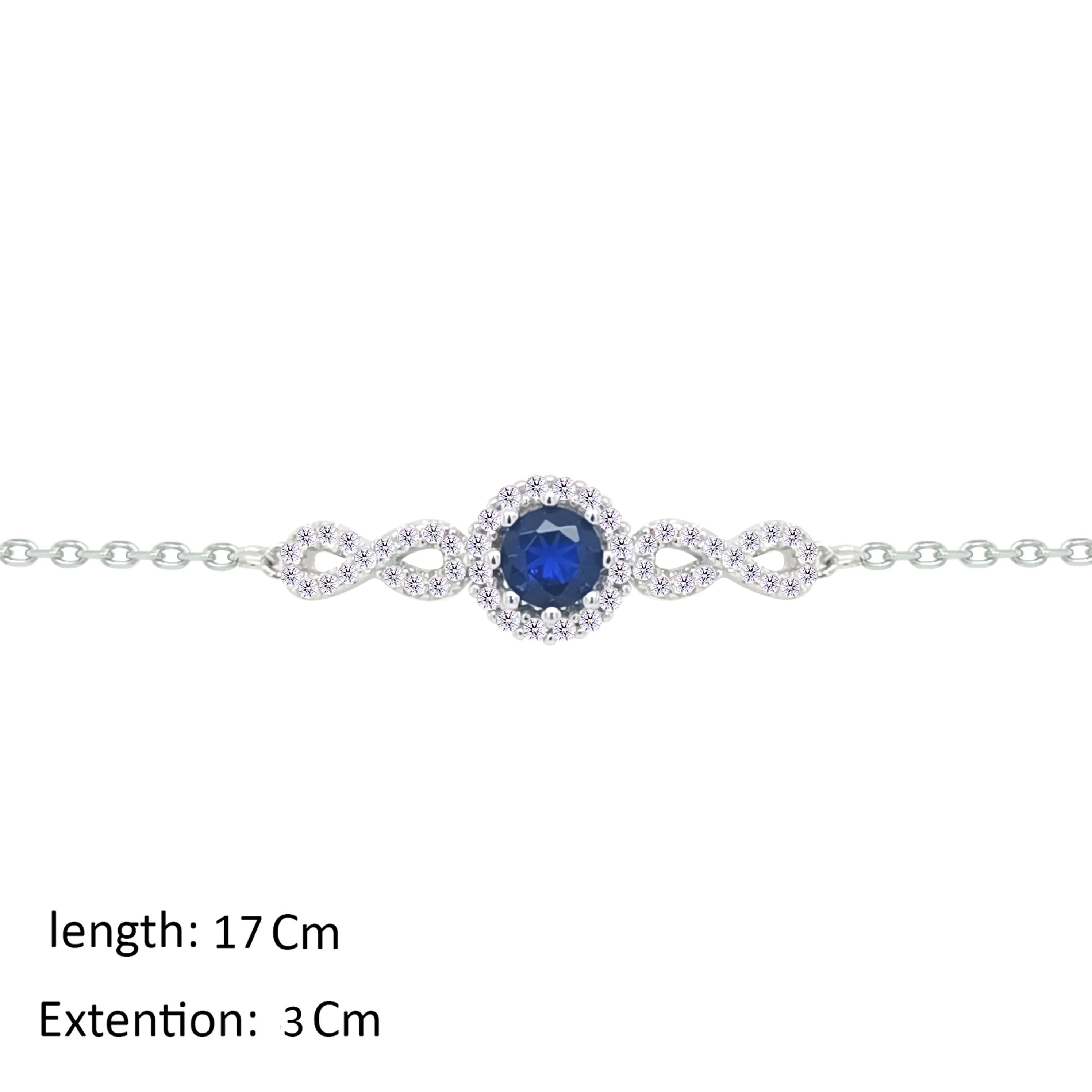 Asfour Crystal Chain Bracelet With Infinity & Blue Round Design In 925 Sterling Silver-BM0159-WB - Image 2