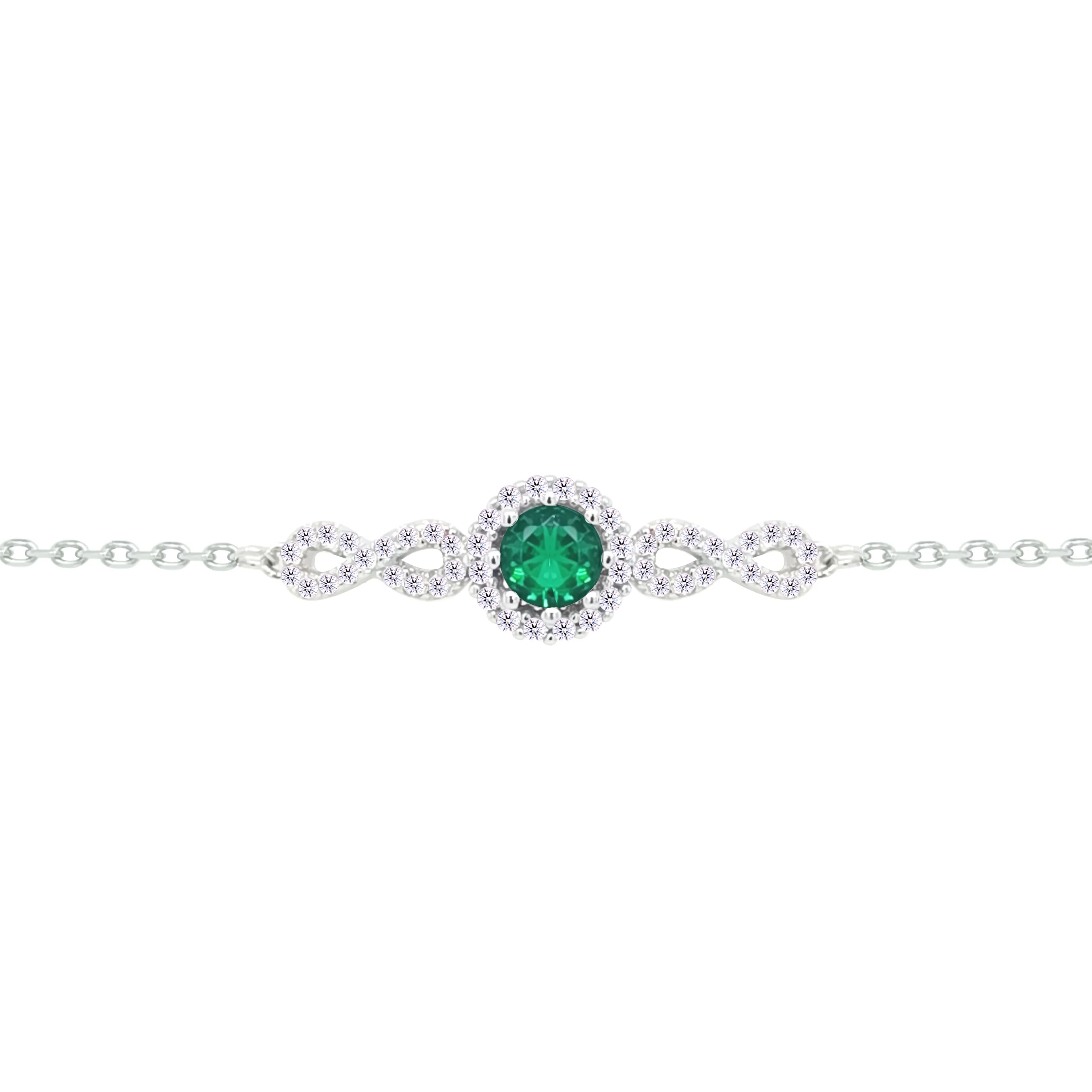 Asfour Crystal Chain Bracelet With Infinity & Emerald Round Design In 925 Sterling Silver-BM0159-WG