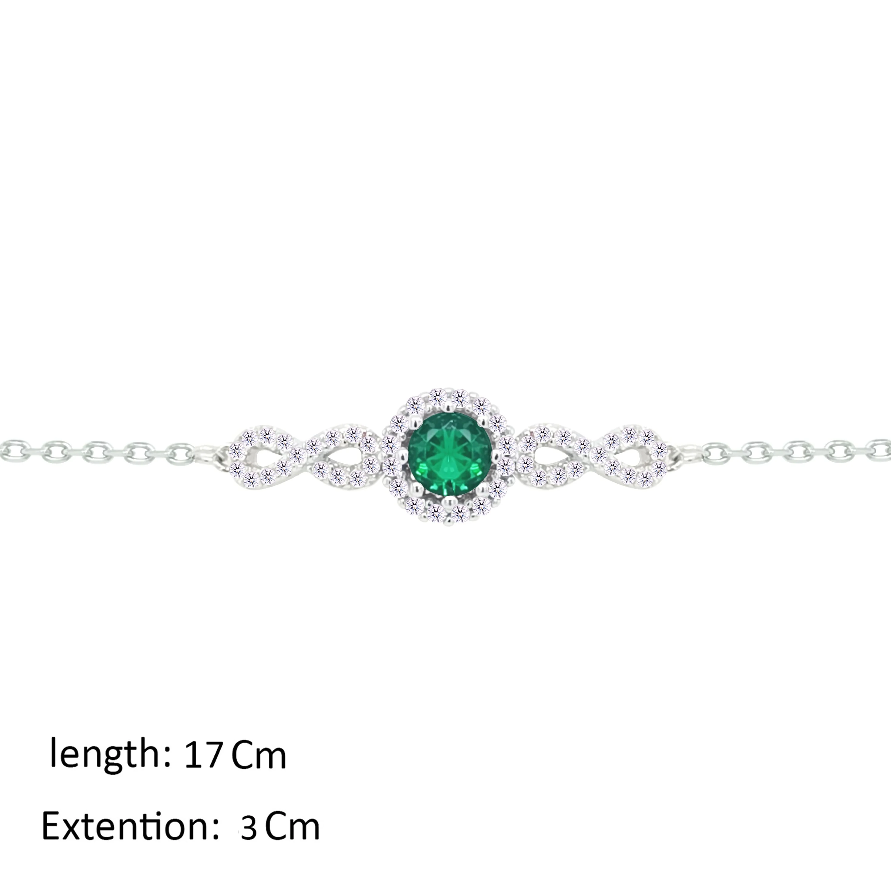 Asfour Crystal Chain Bracelet With Infinity & Emerald Round Design In 925 Sterling Silver-BM0159-WG - Image 2
