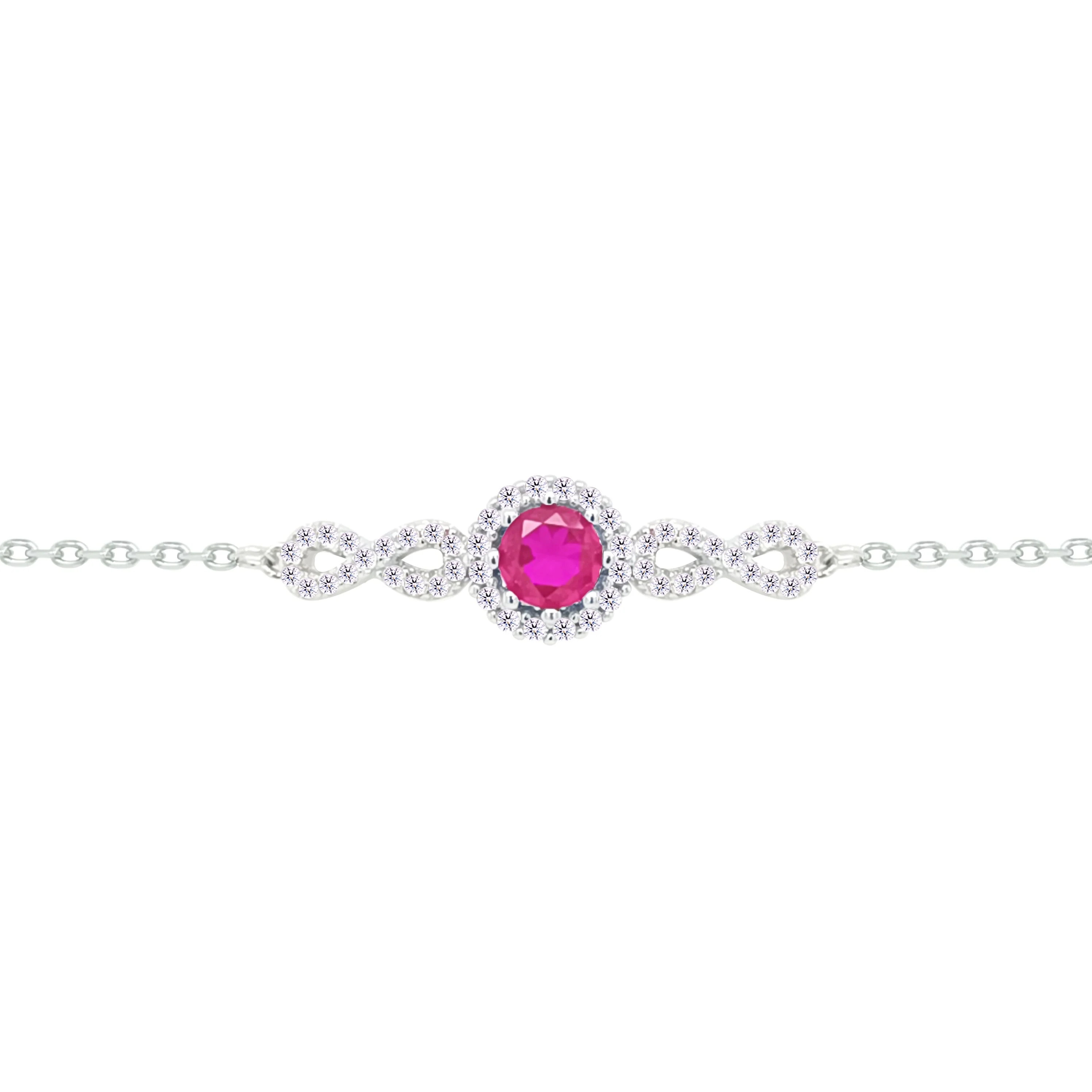 Asfour Crystal Chain Bracelet With Infinity & Fuchsia Round Design In 925 Sterling Silver-BM0159-WF