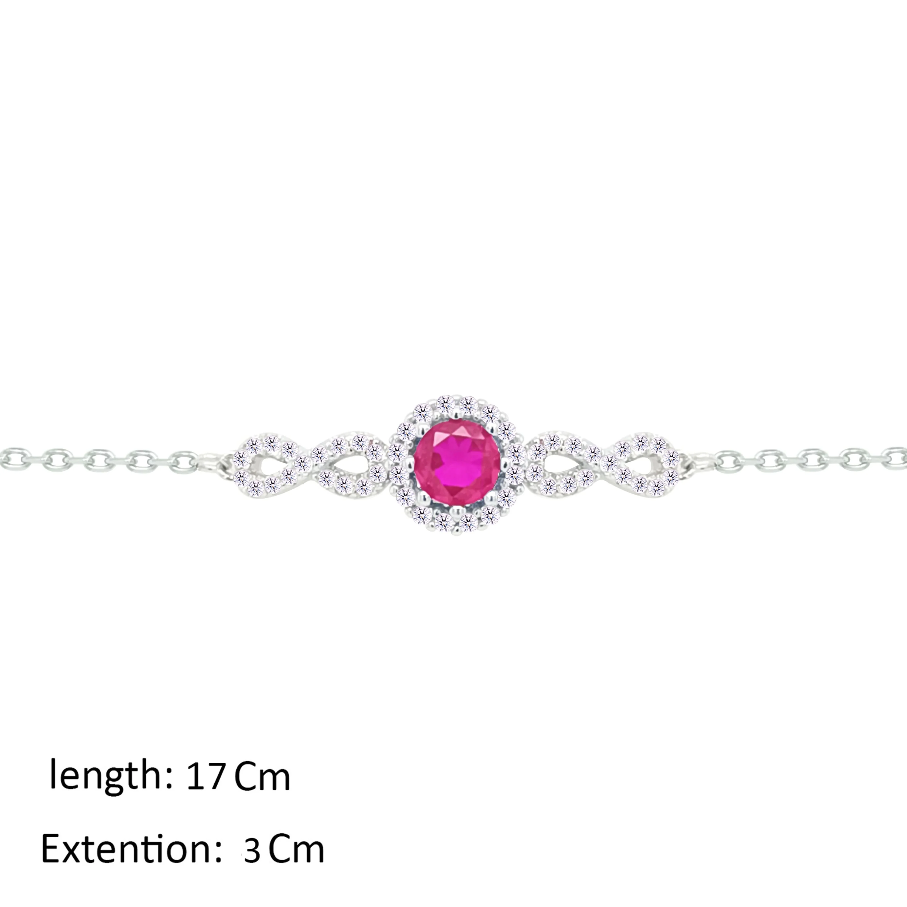 Asfour Crystal Chain Bracelet With Infinity & Fuchsia Round Design In 925 Sterling Silver-BM0159-WF - Image 2