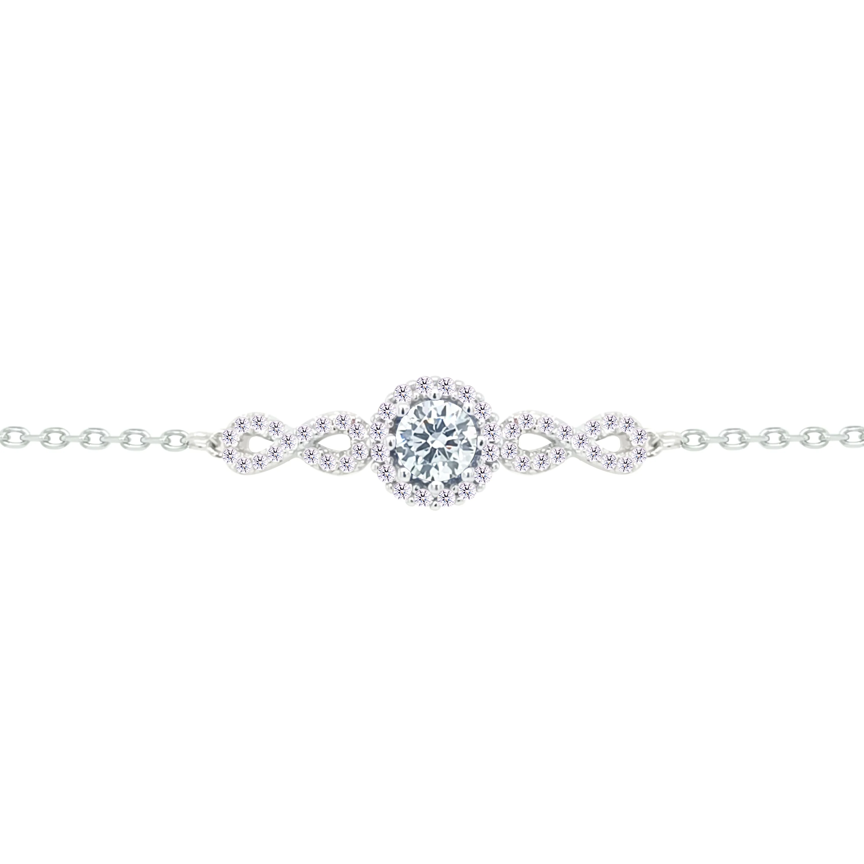 Asfour Crystal Chain Bracelet With Infinity & Round Zircon Design In 925 Sterling Silver-BM0159